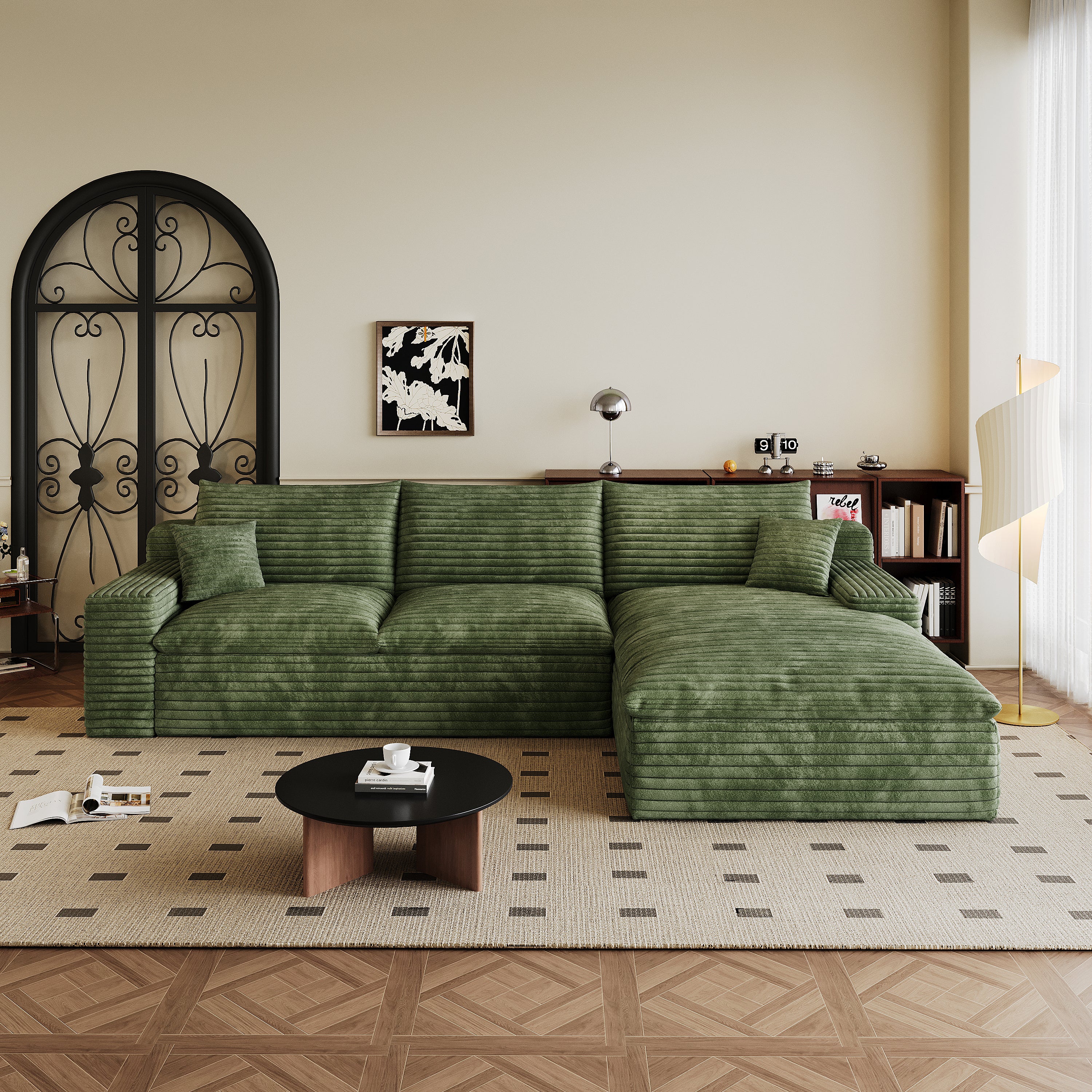 Furinho Modern Green Fabric 3-Seater Modular Sofa with Feather-Filled Cushions - MidinMod