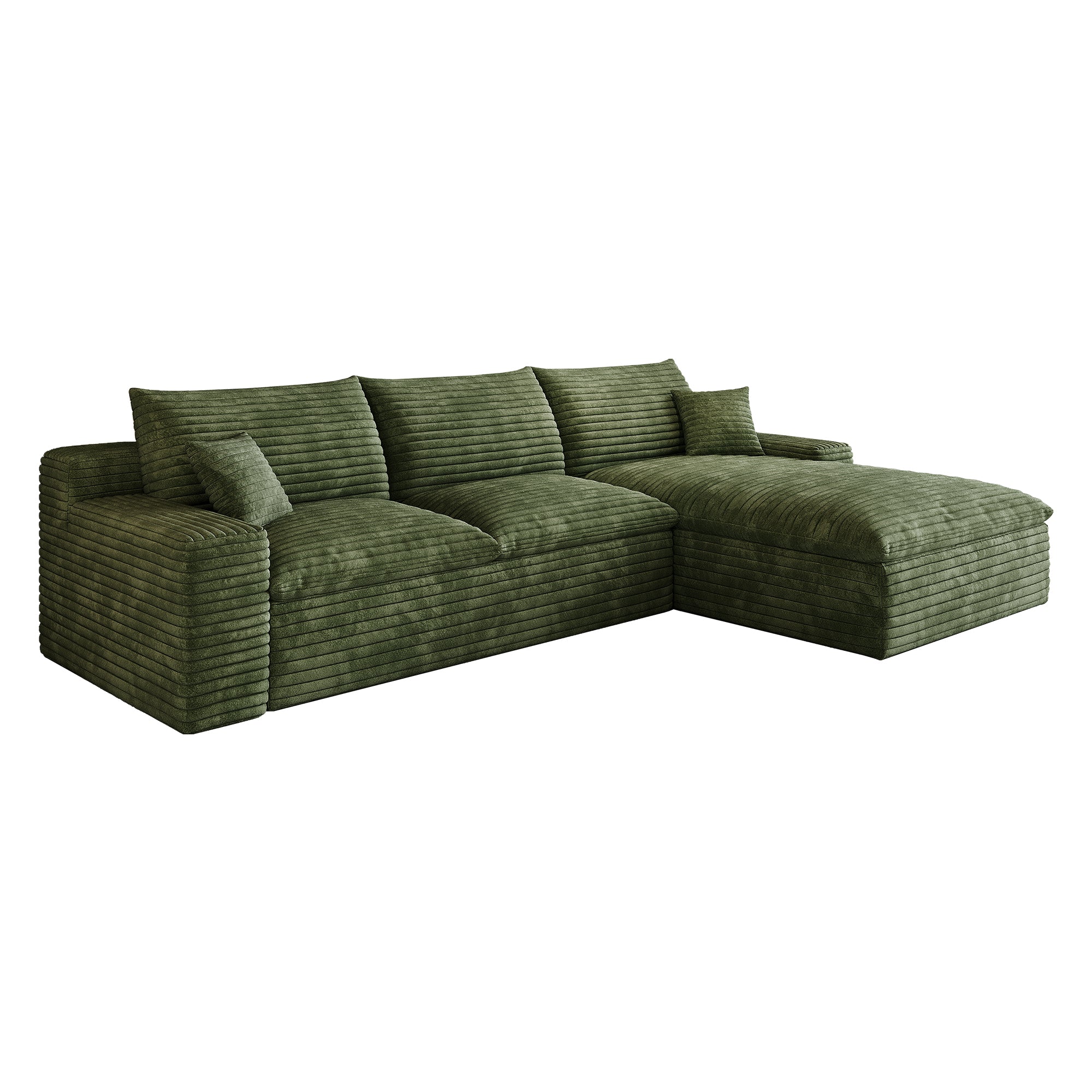 Furinho Modern Green Fabric 3-Seater Modular Sofa with Feather-Filled Cushions - MidinMod