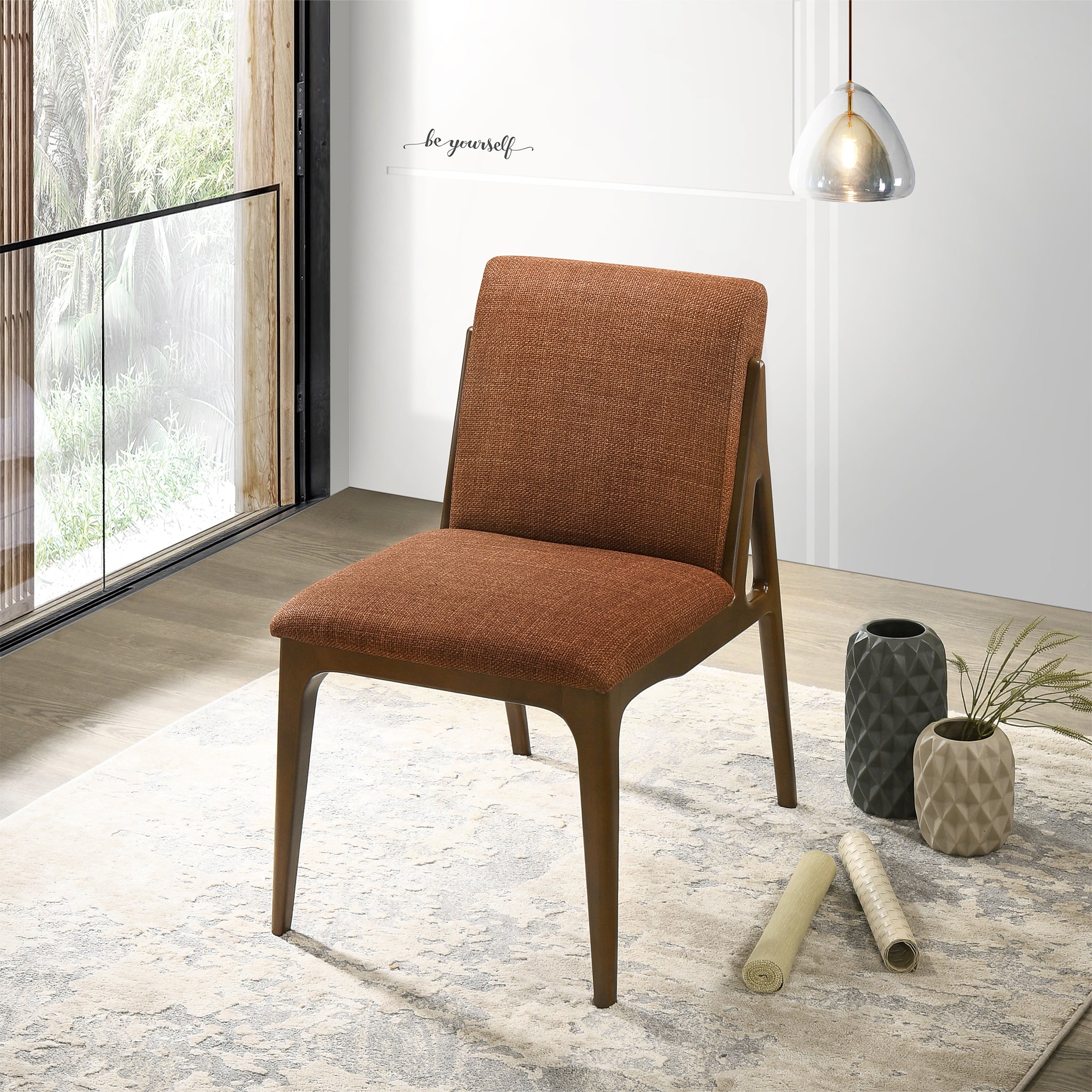 Griffin Orange Fabric Dining Chair Set of 2 - MidinMod