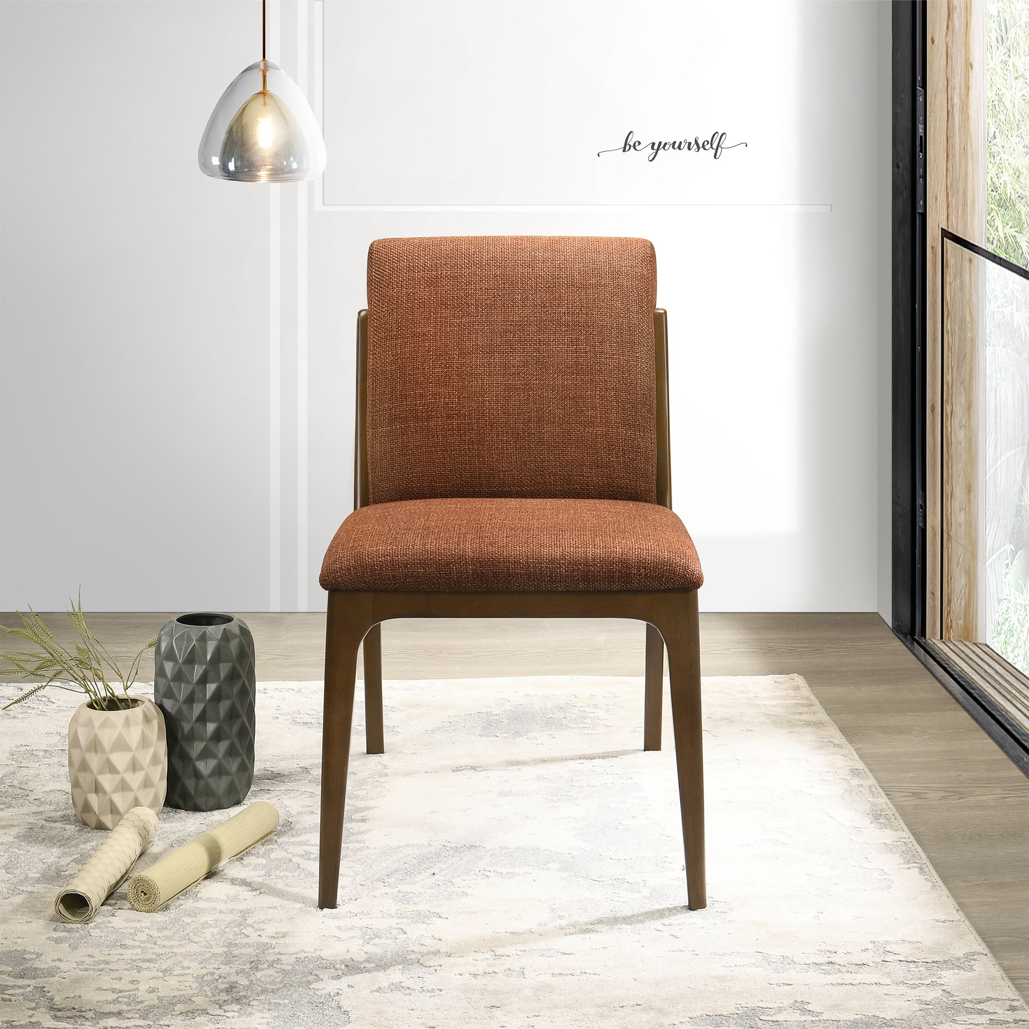 Griffin Orange Fabric Dining Chair Set of 2 - MidinMod