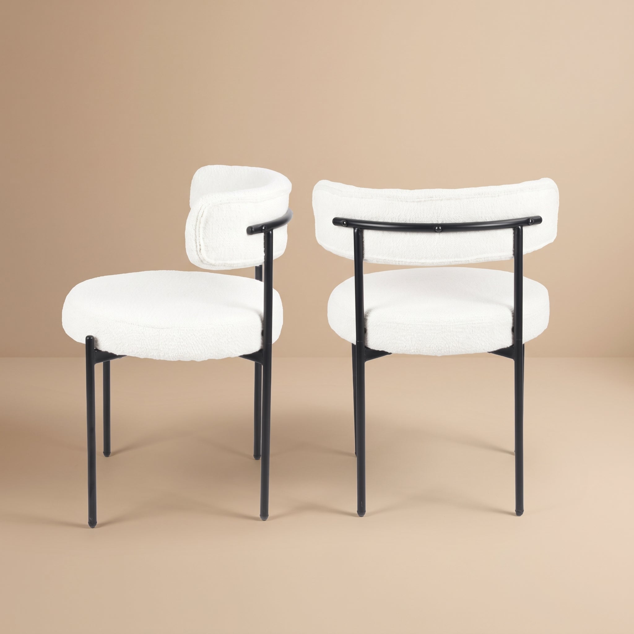 Burbank Modern Round White Boucle Dining Chairs - Set of 2