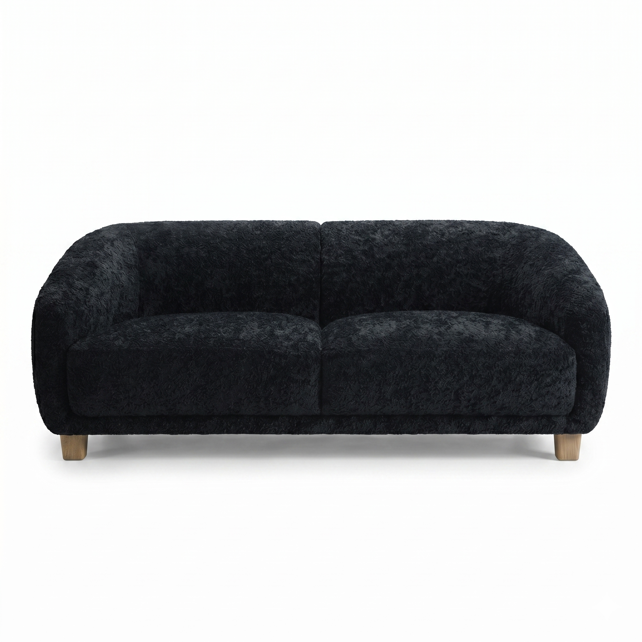Kolvere Contemporary Black Chenille Loveseat with Solid Wood Round Legs