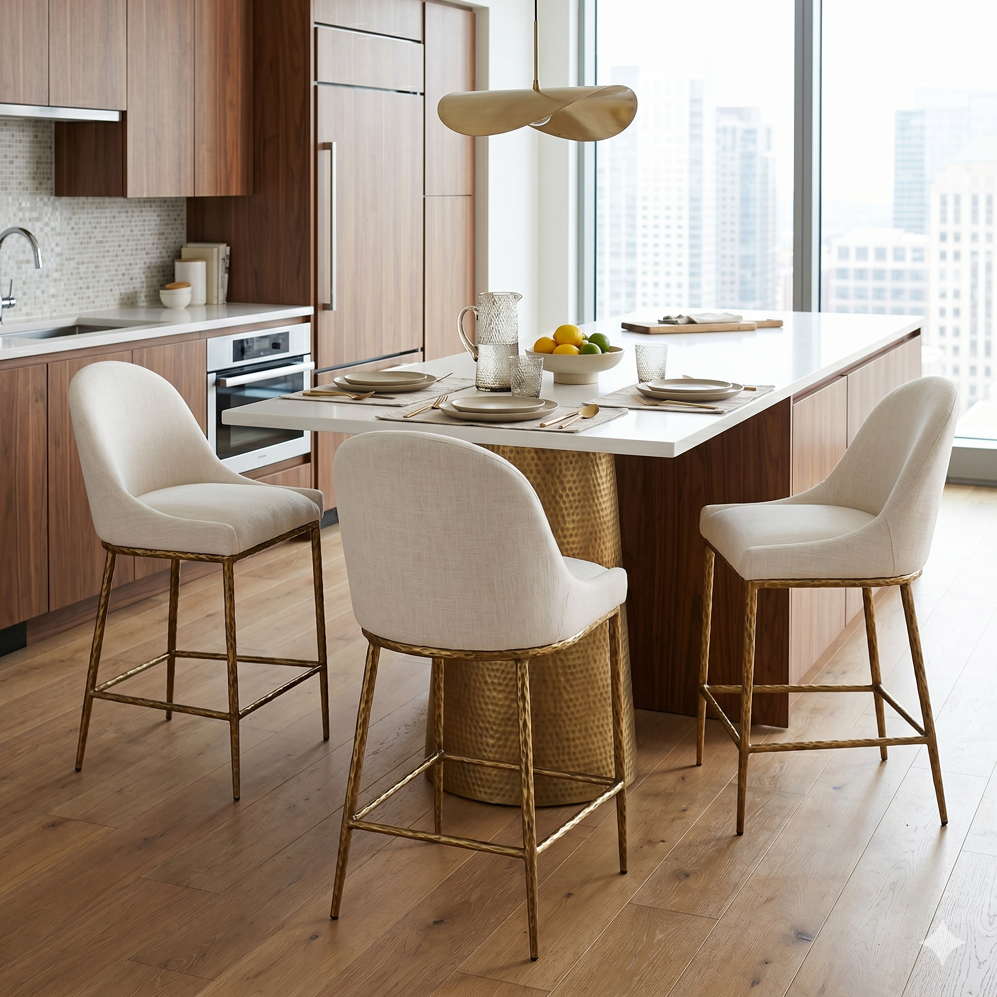 Rilva Matte Gold and White Counter Height Stool | Contemporary Metal Bar Stool | MidinMod