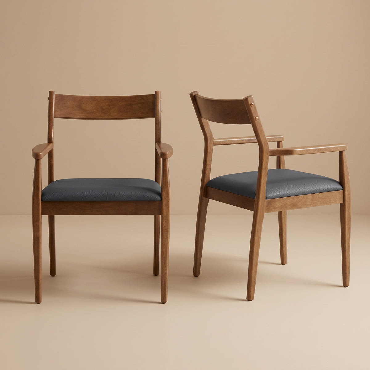 Solara Vegan Leather Wood Dining Armchairs Set of 2 by Modway