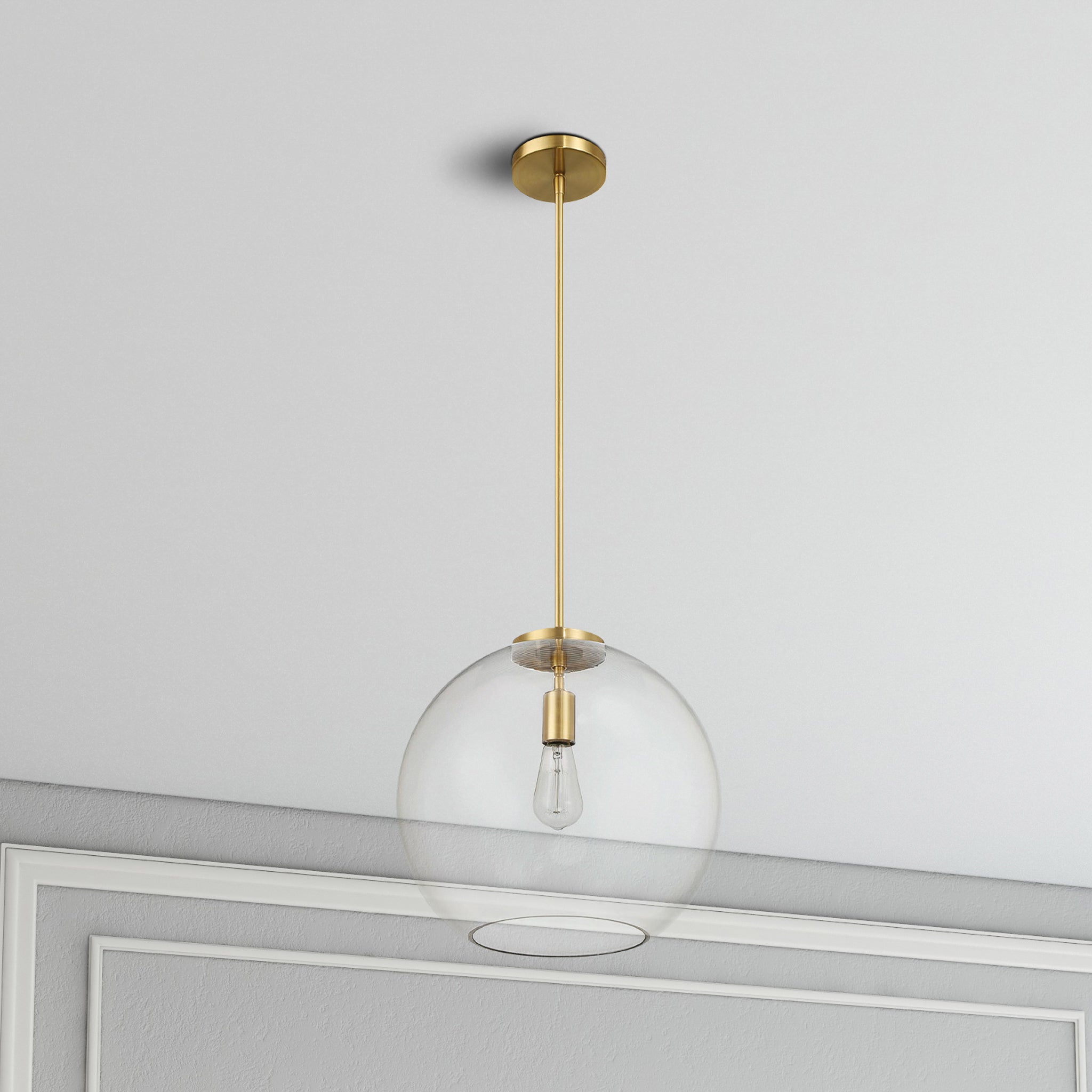 Gleam Single Light Pendant Lamp With Clear Globe Glass - Satin Brass - MidinMod