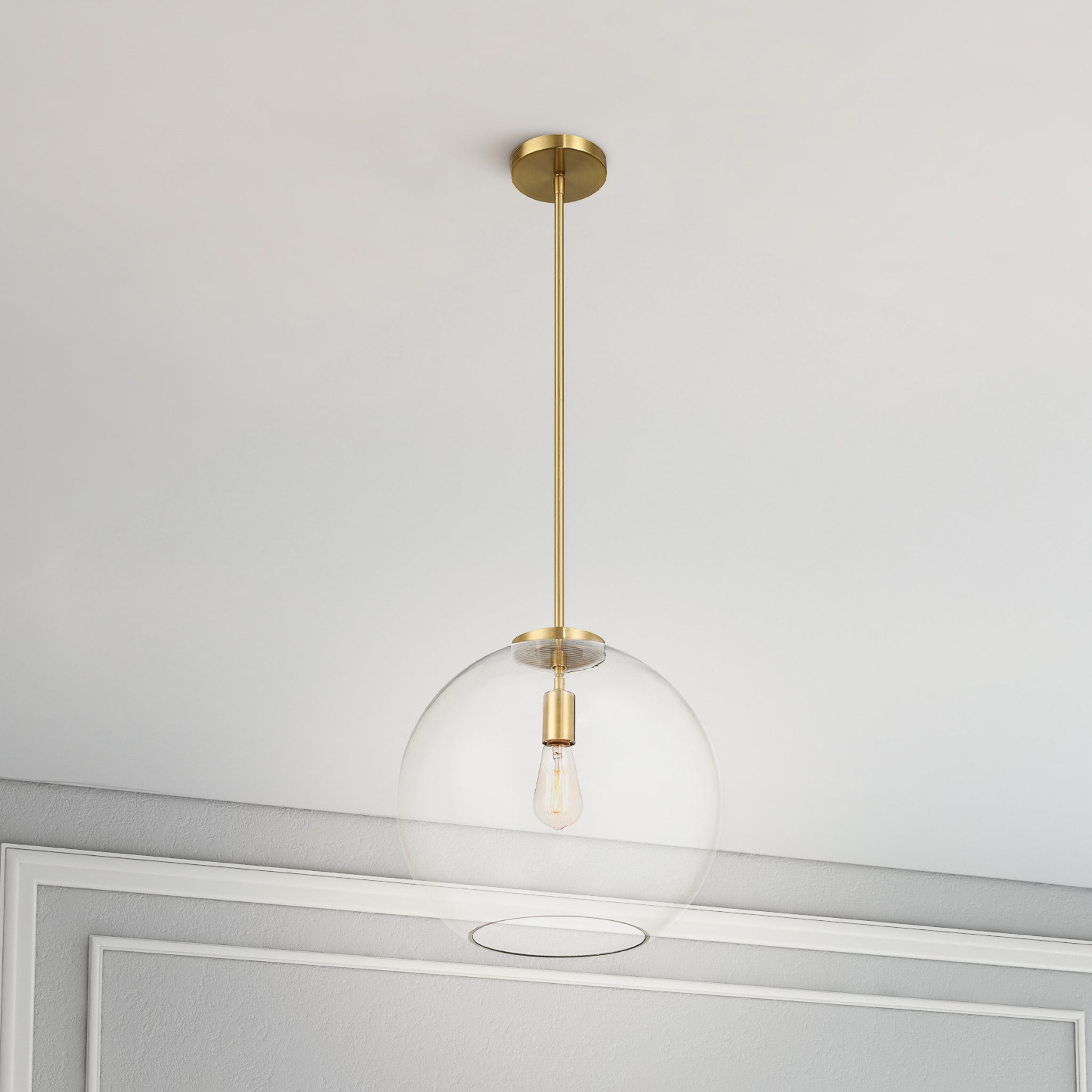 Gleam Single Light Pendant Lamp With Clear Globe Glass - Satin Brass - MidinMod