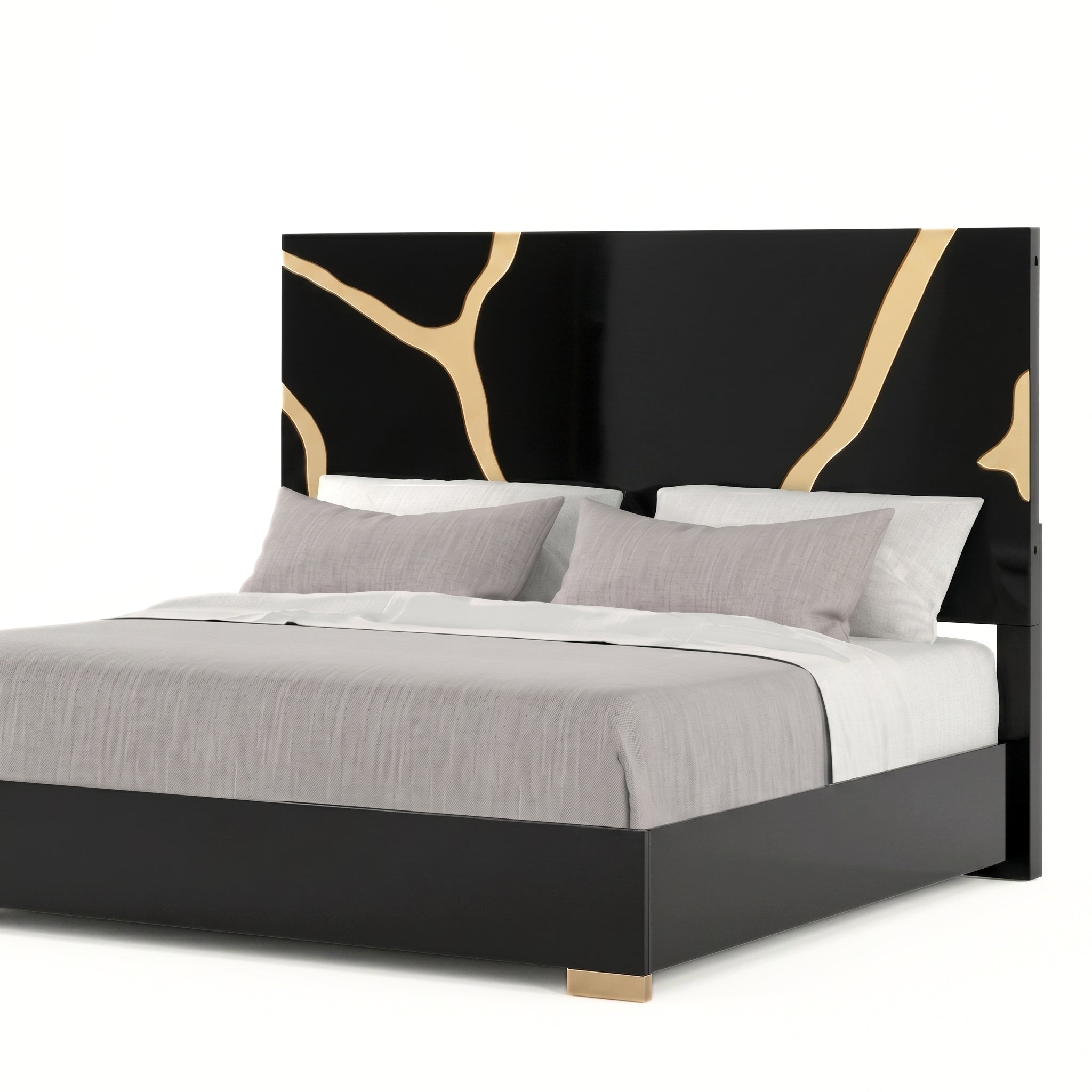 Goldsberg Black & Gold Eastern King Bed | Contemporary Engineered Wood Bed | MidinMod
