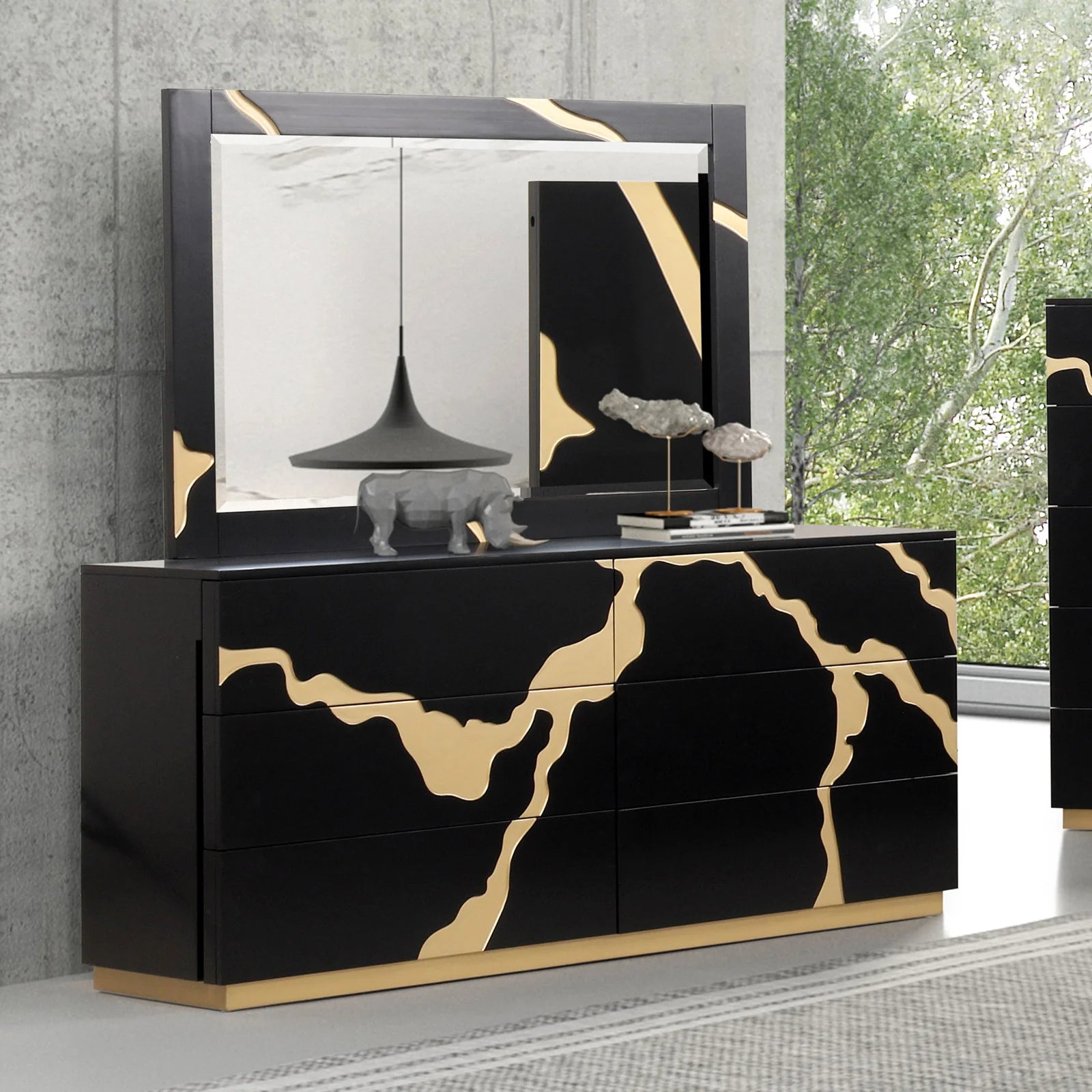 Goldsberg Black & Gold Dresser | Contemporary Engineered Wood Dresser | MidinMod