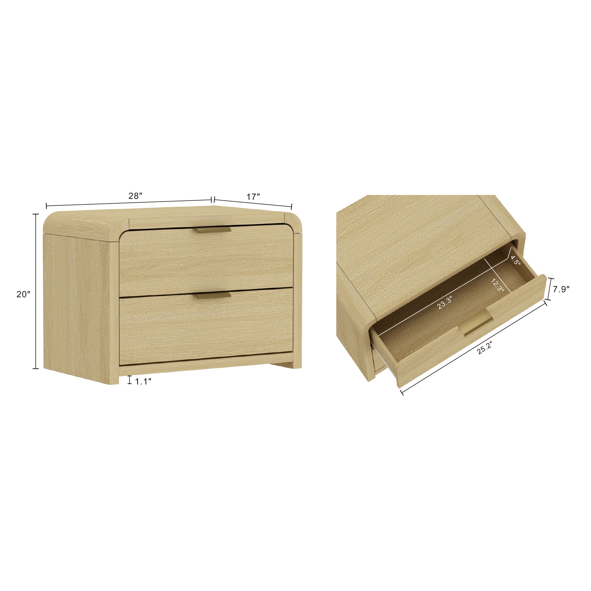 Grace Natural Oak & Gold Nightstand | Modern Solid Wood Bedside Storage | MidinMod