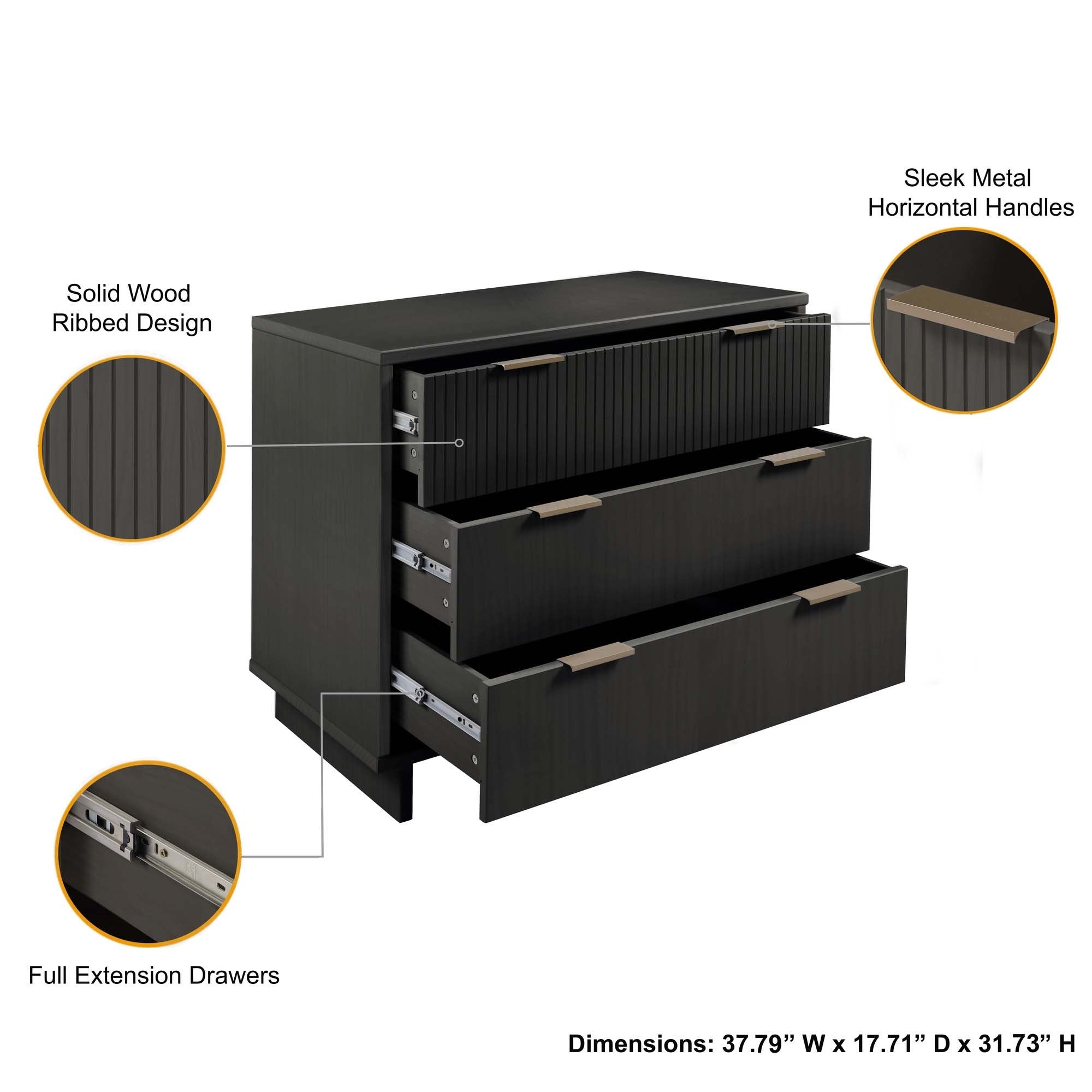 Granville 37.8" Standard Dresser in Charcoal Gray | Modern Solid Wood Storage | MidinMod