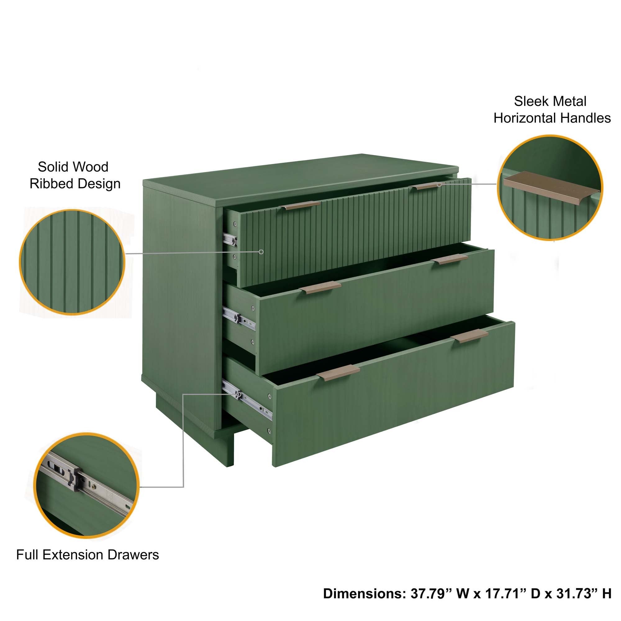 Granville 38.18" Standard Dresser in Sage Green | Modern Solid Wood Chest of Drawers | MidinMod