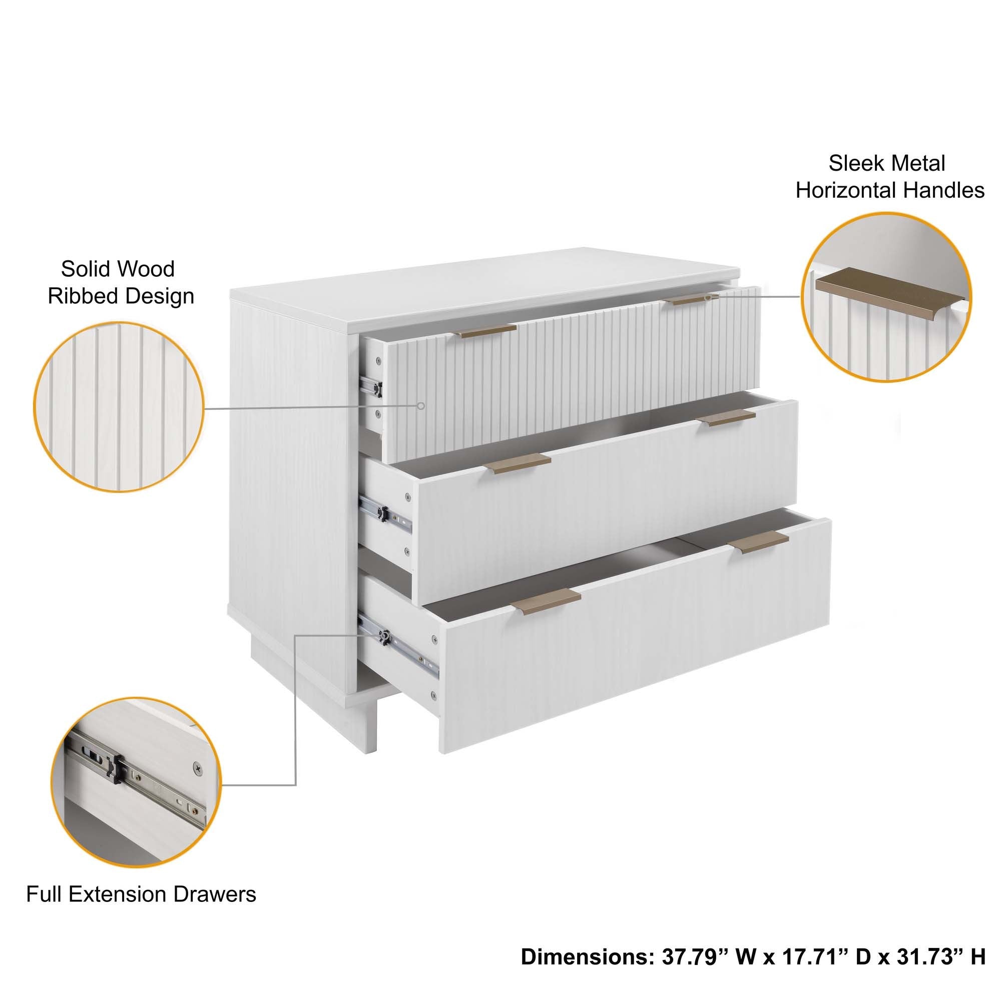 Granville 38" White Standard Dresser | Modern Solid Wood Bedroom Chest | MidinMod