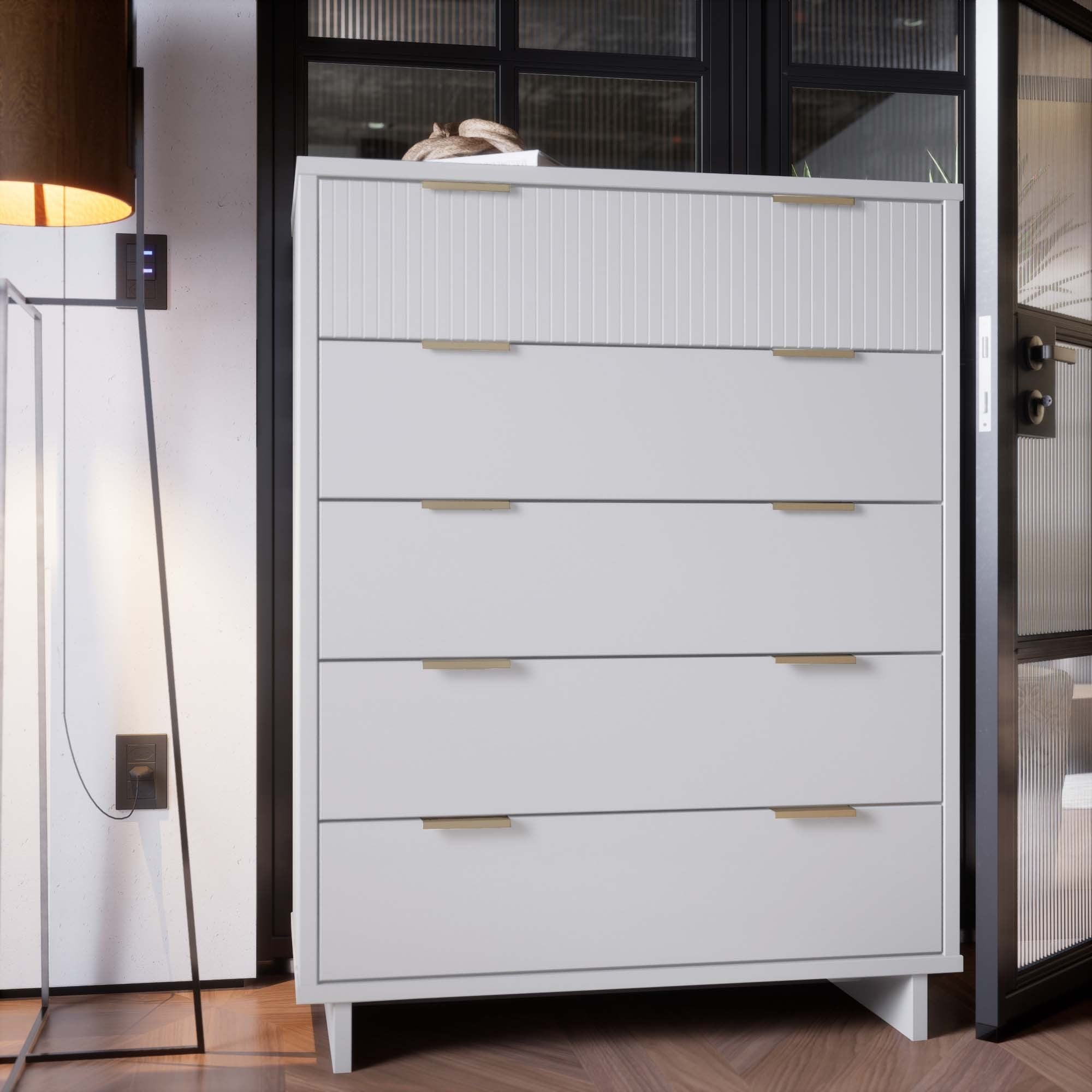 Granville 45" Tall Dresser in White | Modern Solid Wood Chest of Drawers | MidinMod