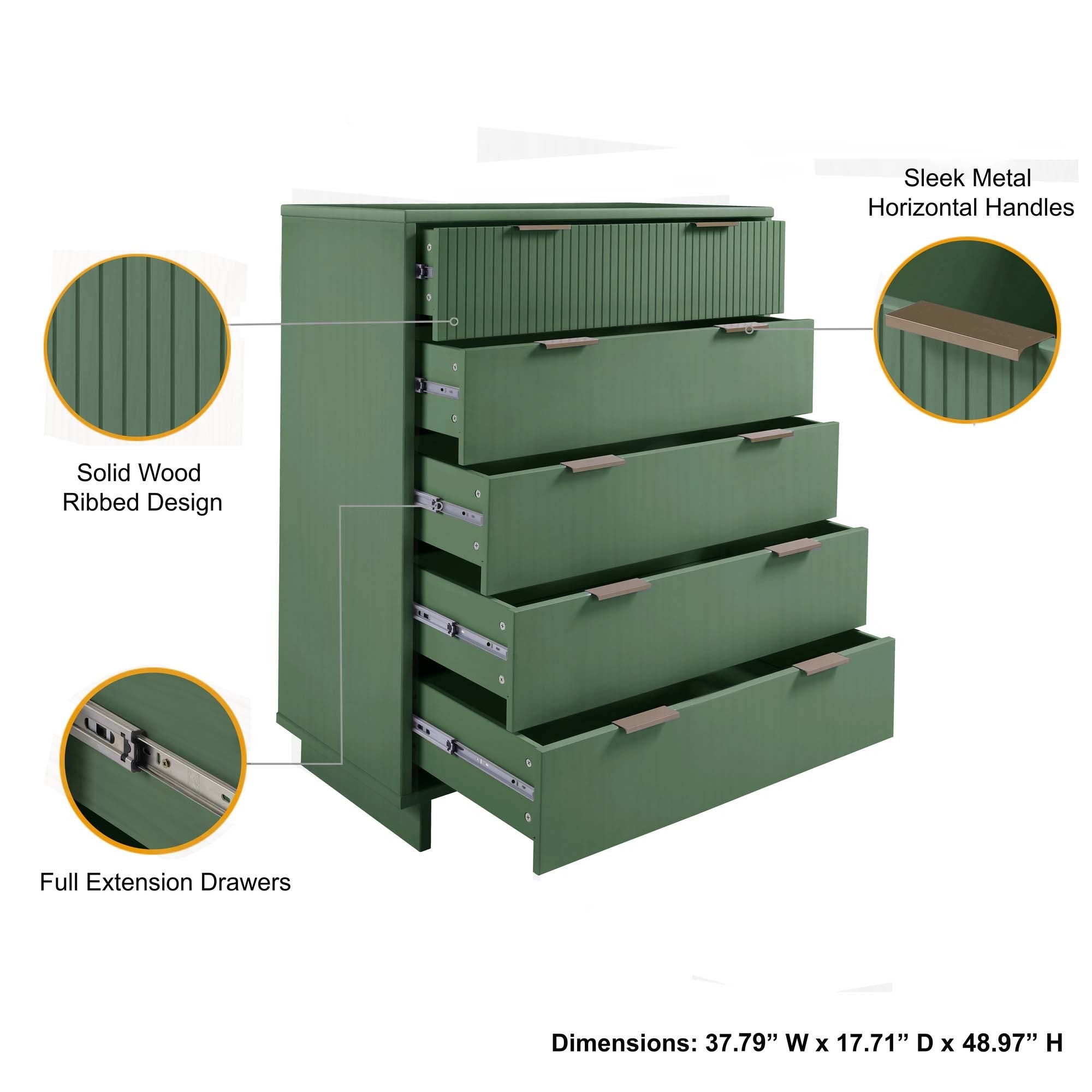Granville 45" Tall Dresser in Sage Green | Modern Solid Wood Chest of Drawers | MidinMod