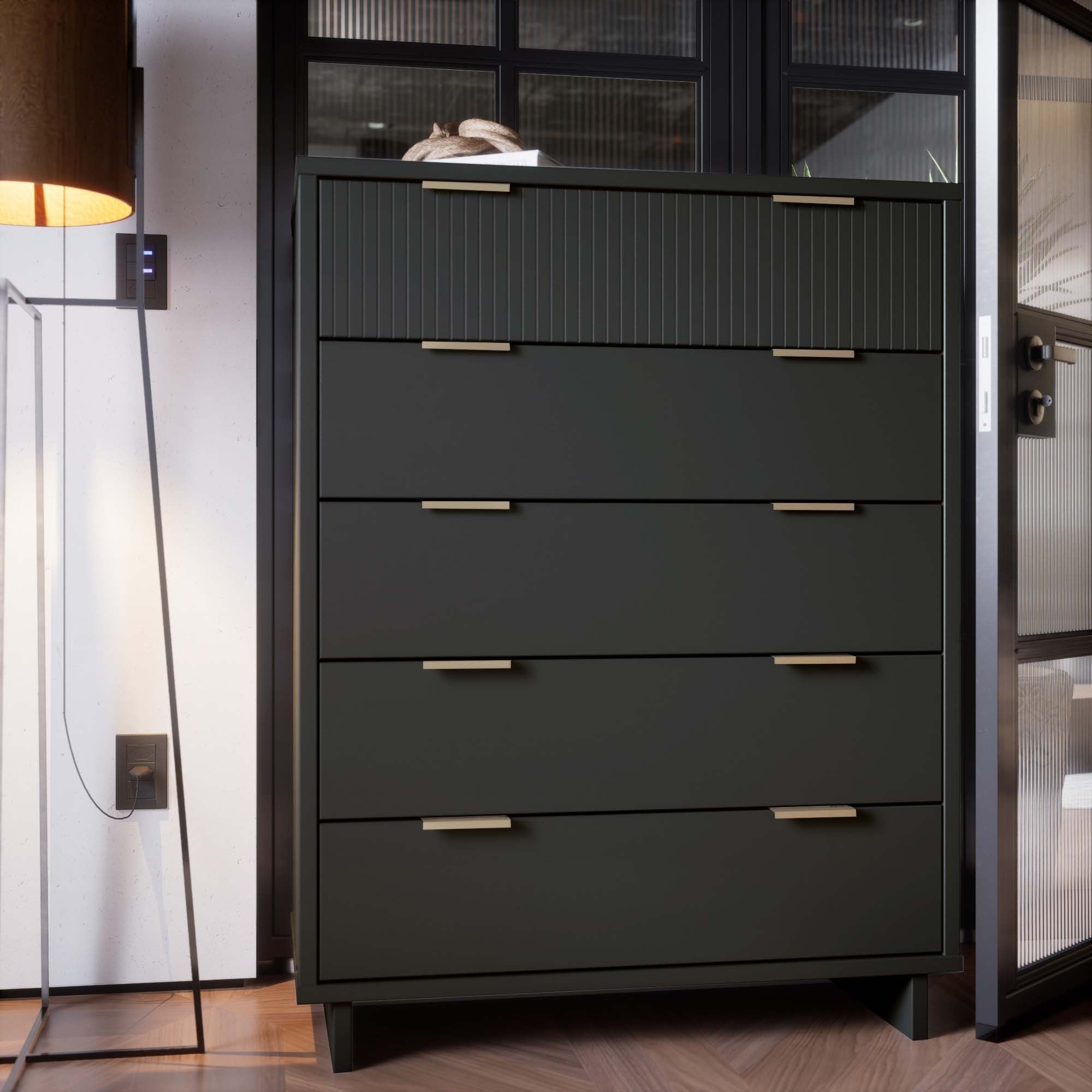 Granville 49" Tall Dresser in Charcoal Gray | Modern Solid Wood Chest of Drawers | MidinMod