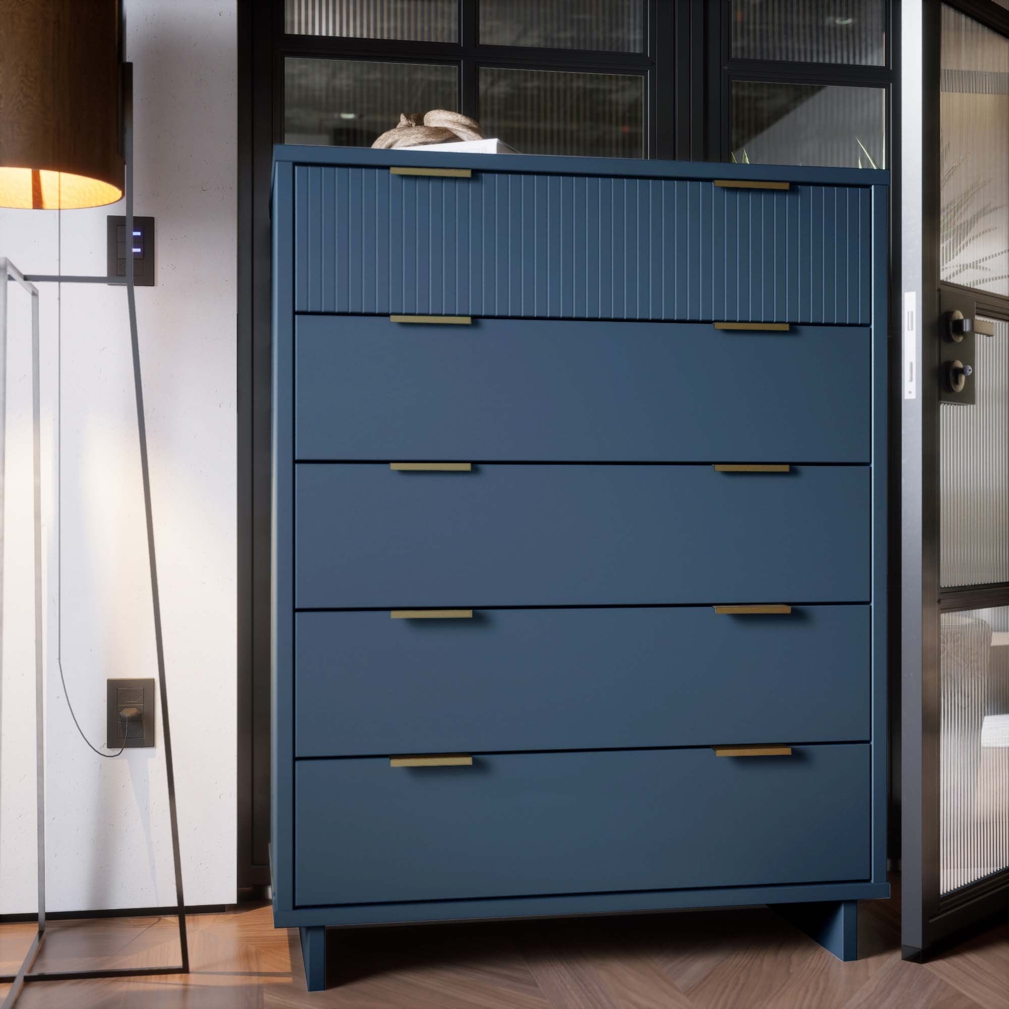Granville 49" Tall Dresser in Midnight Blue | Modern Solid Wood Chest of Drawers | MidinMod
