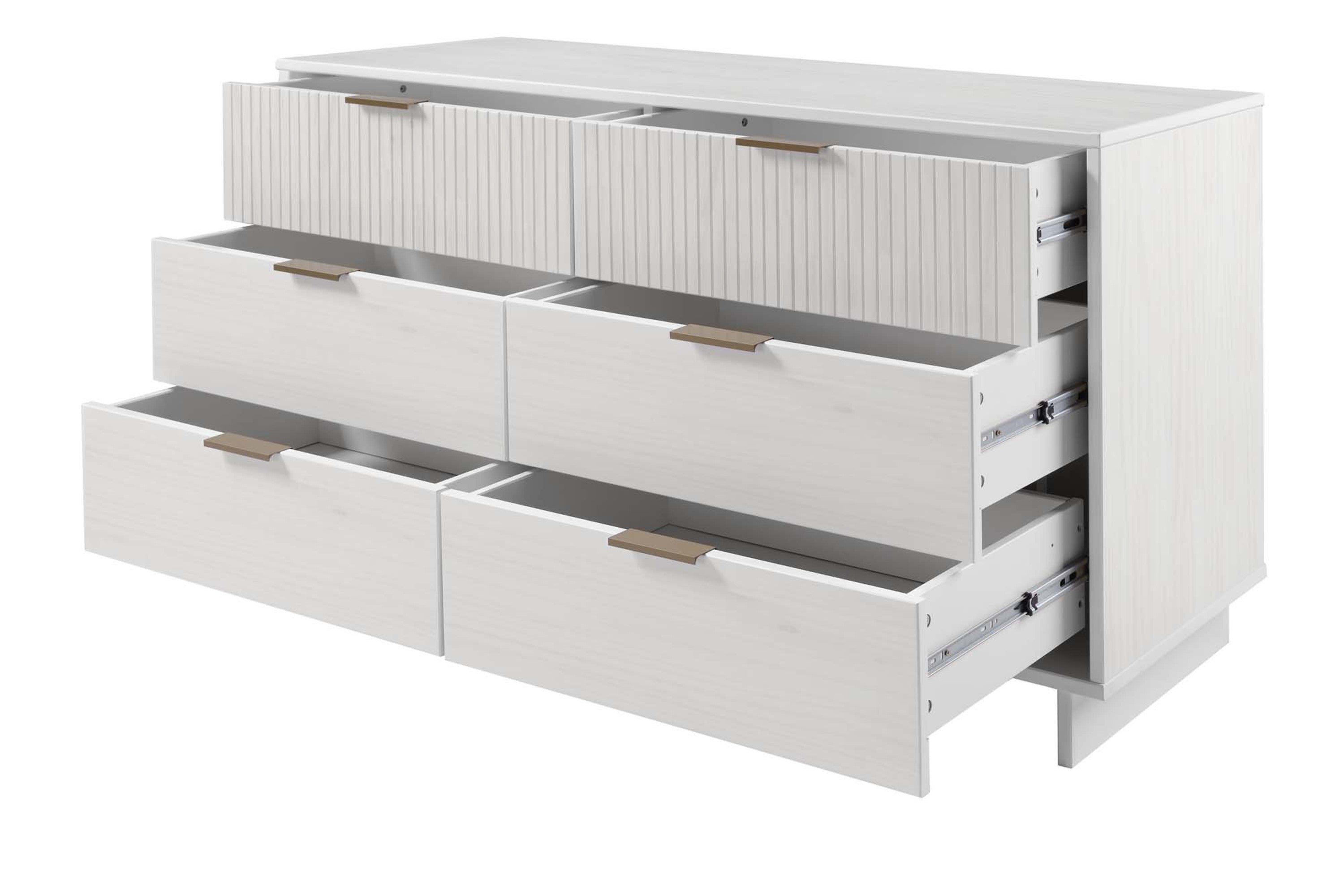 Granville 55.04" Modern White Solid Wood Double Wide Dresser | MidinMod