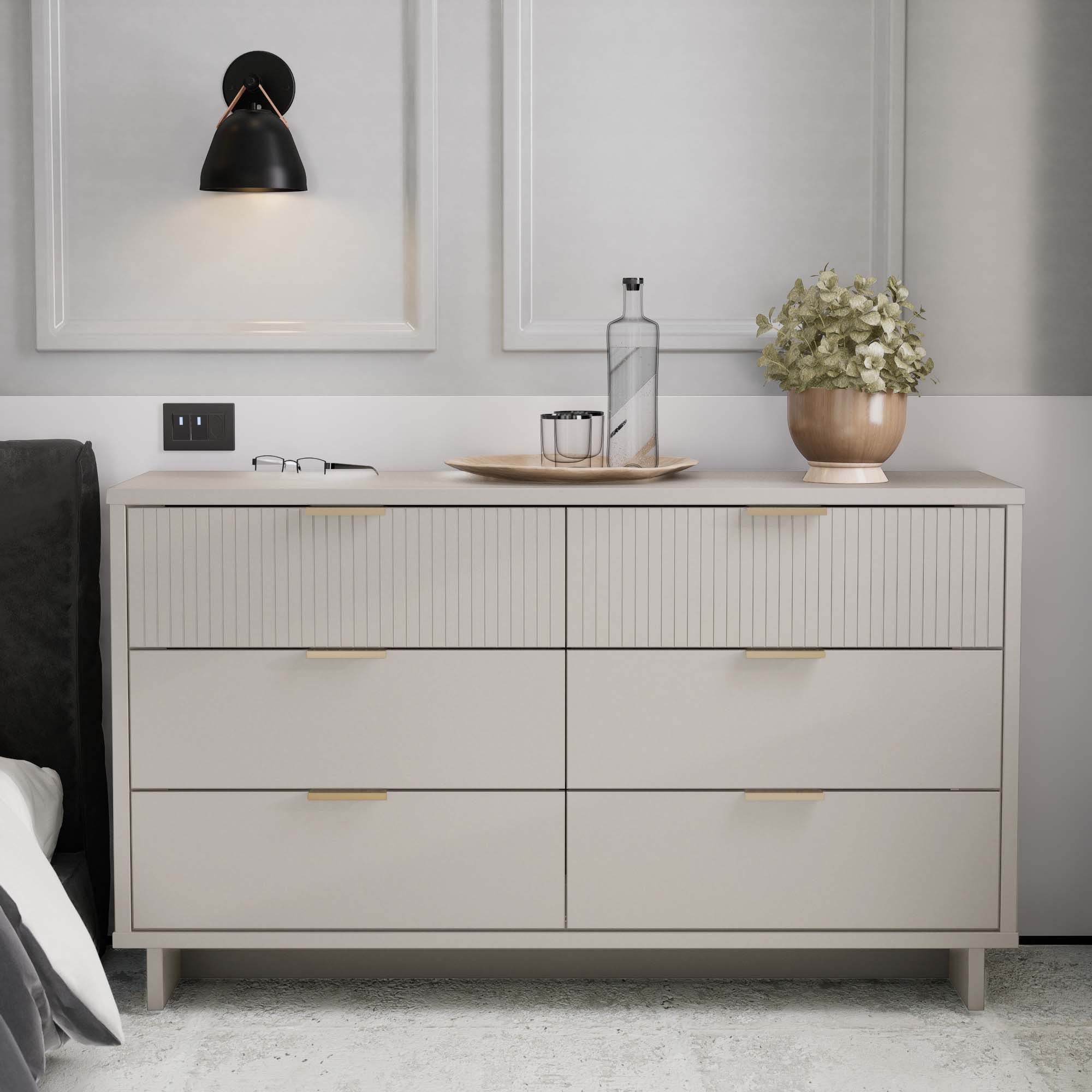Granville 55" Double Wide Dresser in Light Gray | Modern Solid Wood Chest of Drawers | MidinMod
