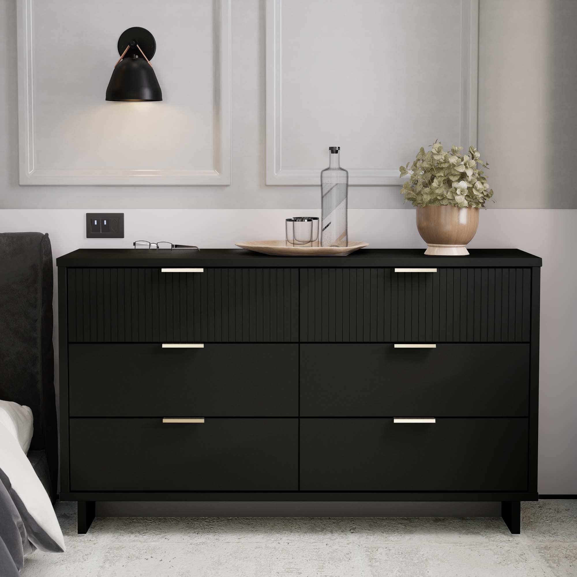Granville 55" Double Wide Dresser in Black | Modern Solid Wood Chest of Drawers | MidinMod