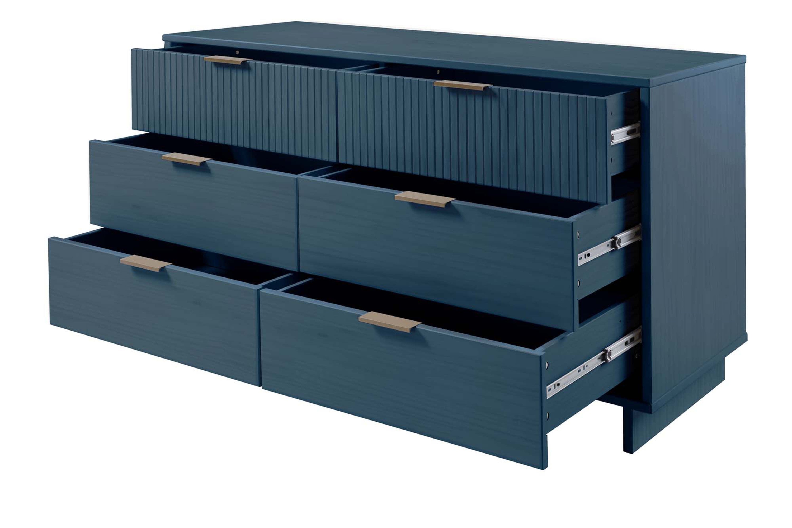 Granville 55" Double Wide 6 Drawer Dresser in Midnight Blue | Modern Solid Wood Chest of Drawers | MidinMod