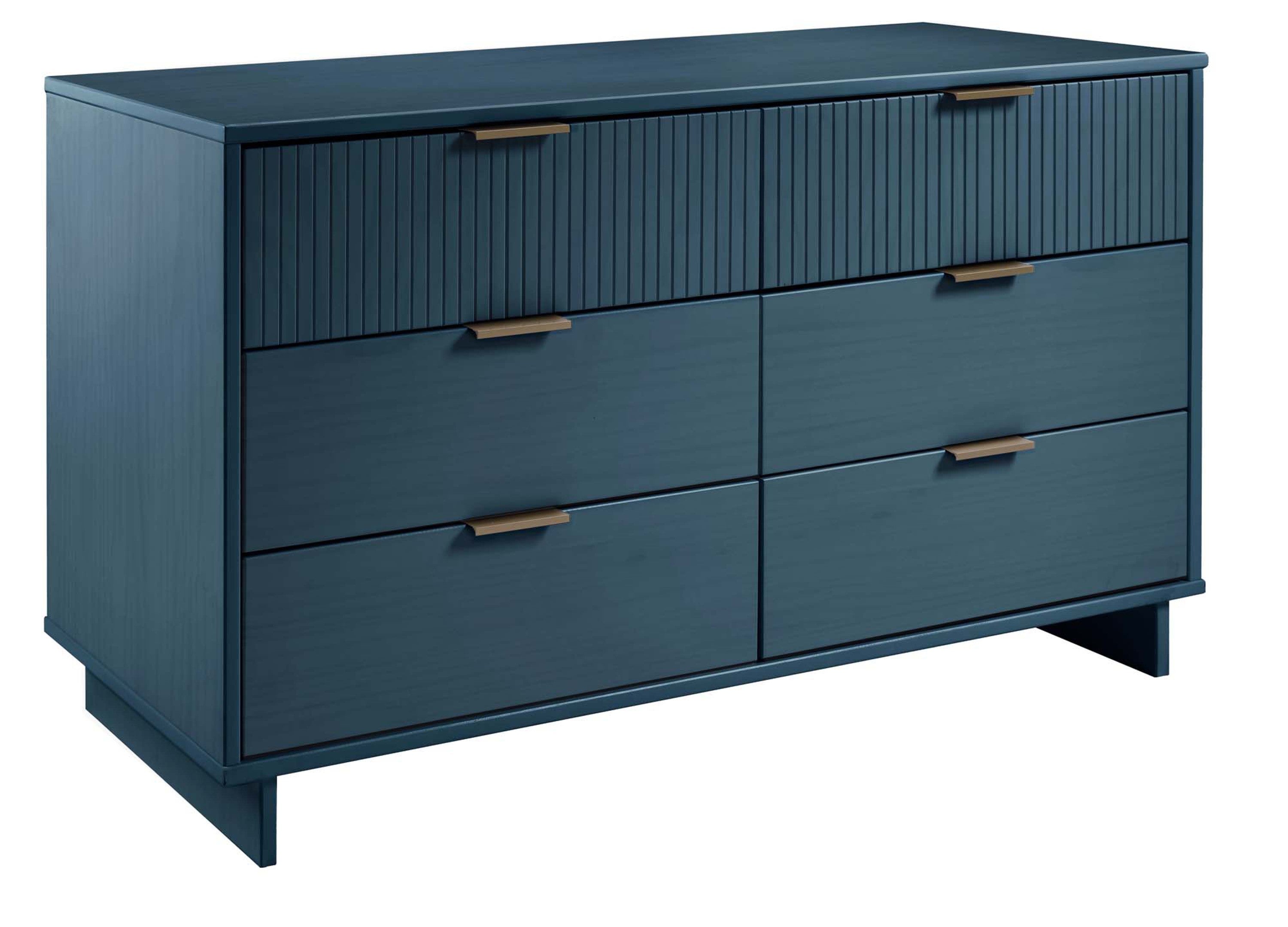 Granville 55" Double Wide 6 Drawer Dresser in Midnight Blue | Modern Solid Wood Chest of Drawers | MidinMod