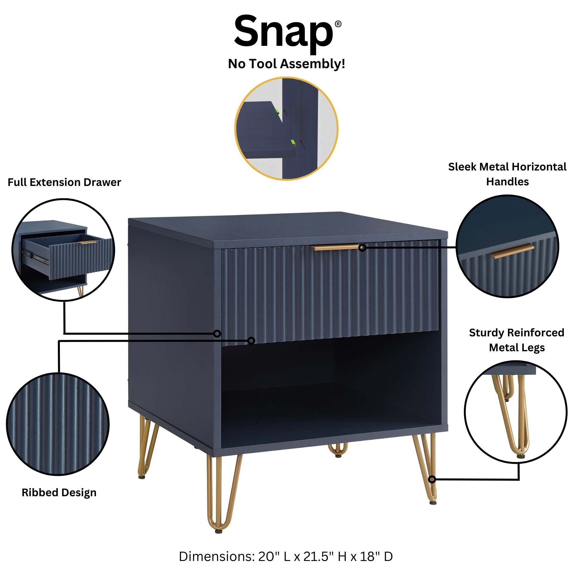 Granville 1.0 Midnight Blue Nightstand | Sleek Modern Bedside Storage | MidinMod