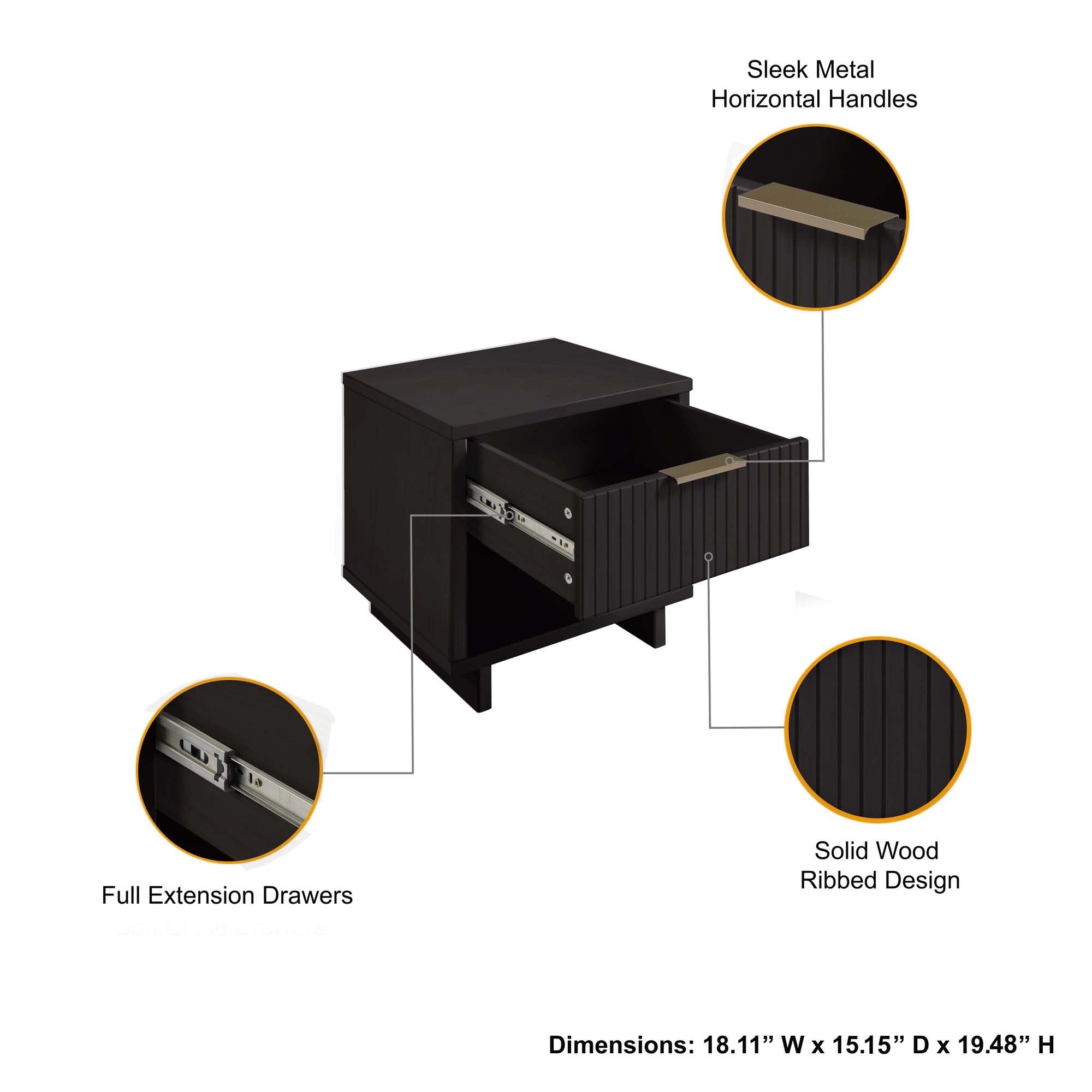 Granville 1.0 Black Nightstand | Modern Solid Wood Bedside Table | MidinMod