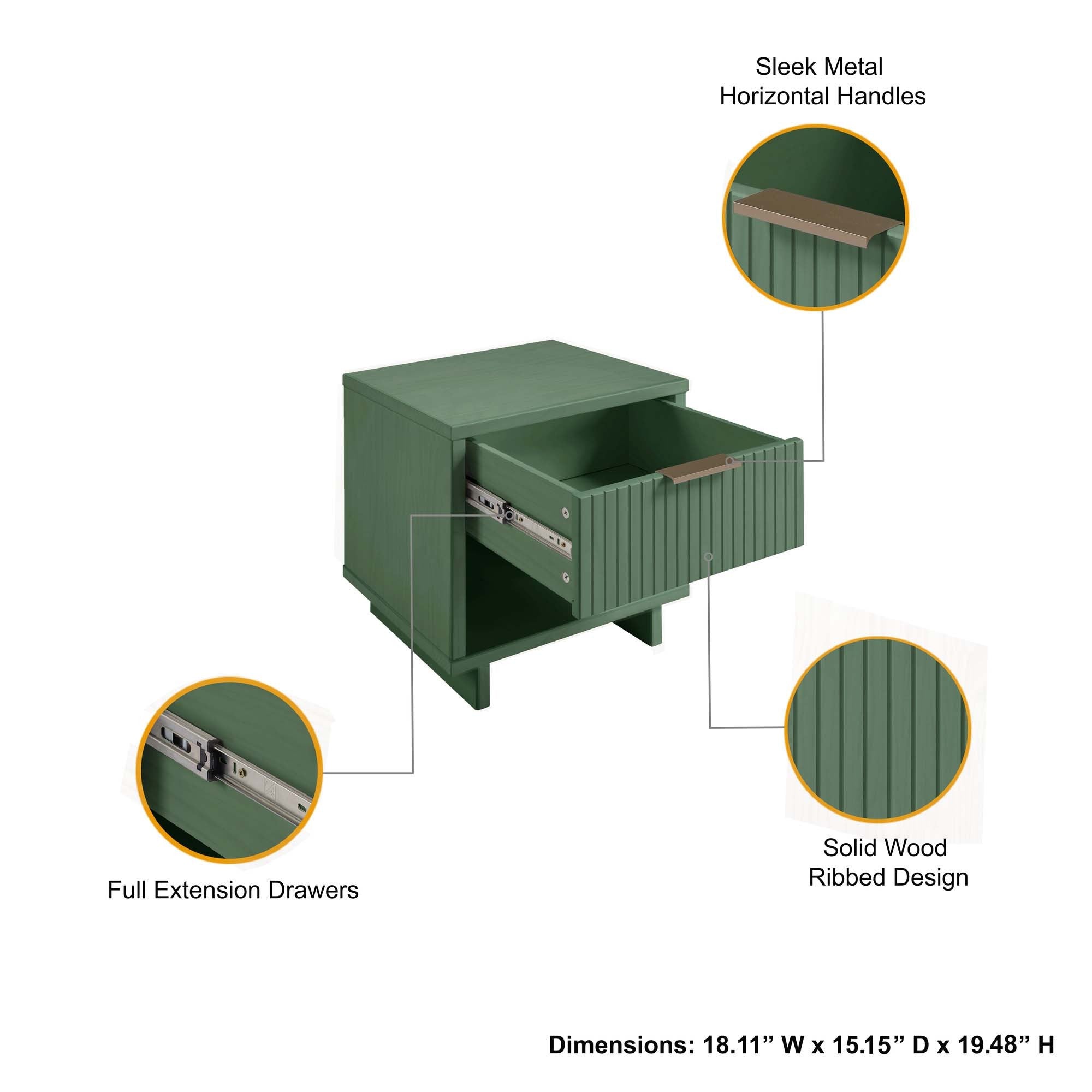 Granville 1.0 Sage Green Nightstand | Modern Solid Wood Bedside Table | MidinMod