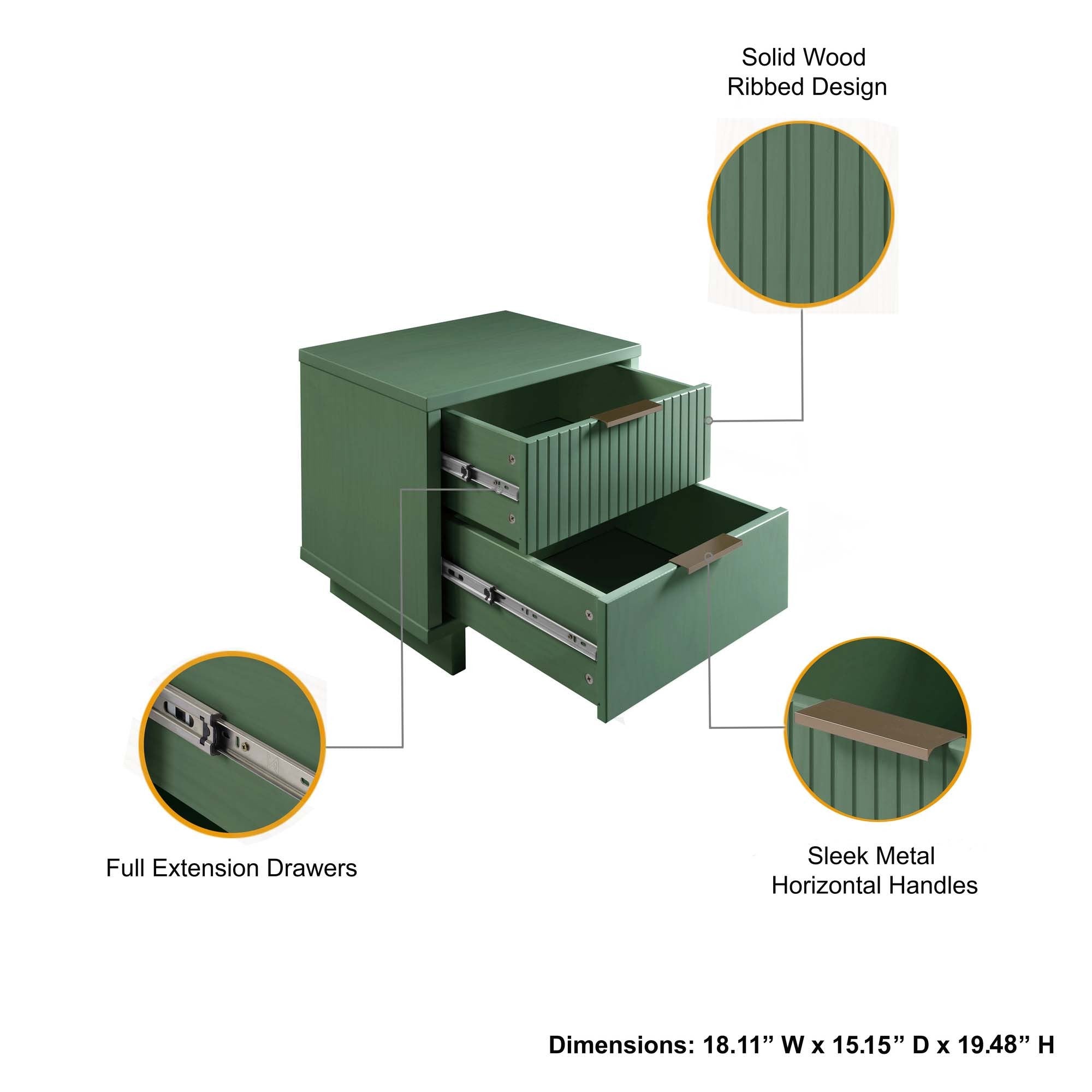 Granville 2.0 Sage Green Nightstand | Modern Solid Wood Bedside Table | MidinMod