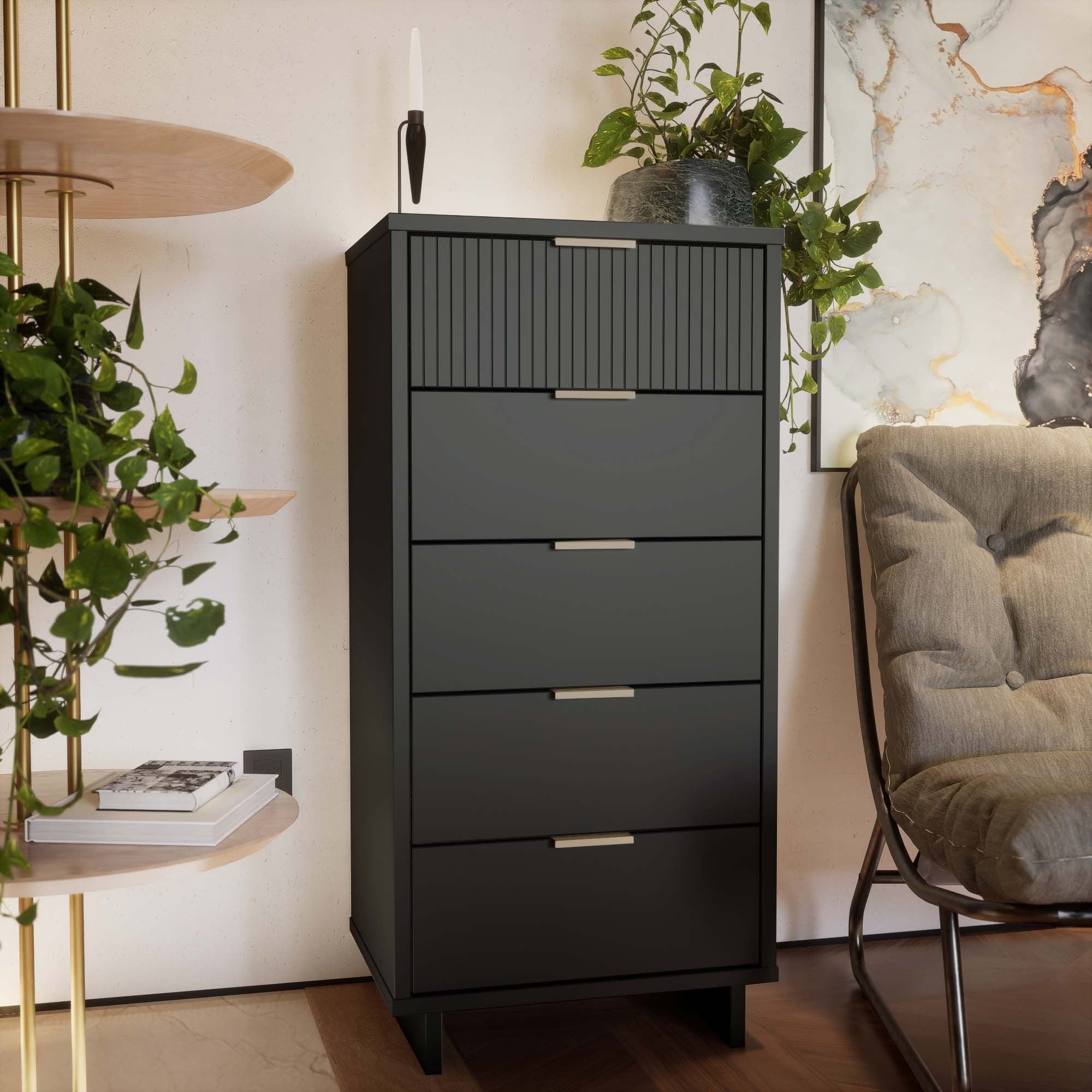 Granville Tall Narrow Dresser in Charcoal Gray | Modern Solid Wood Chest | MidinMod