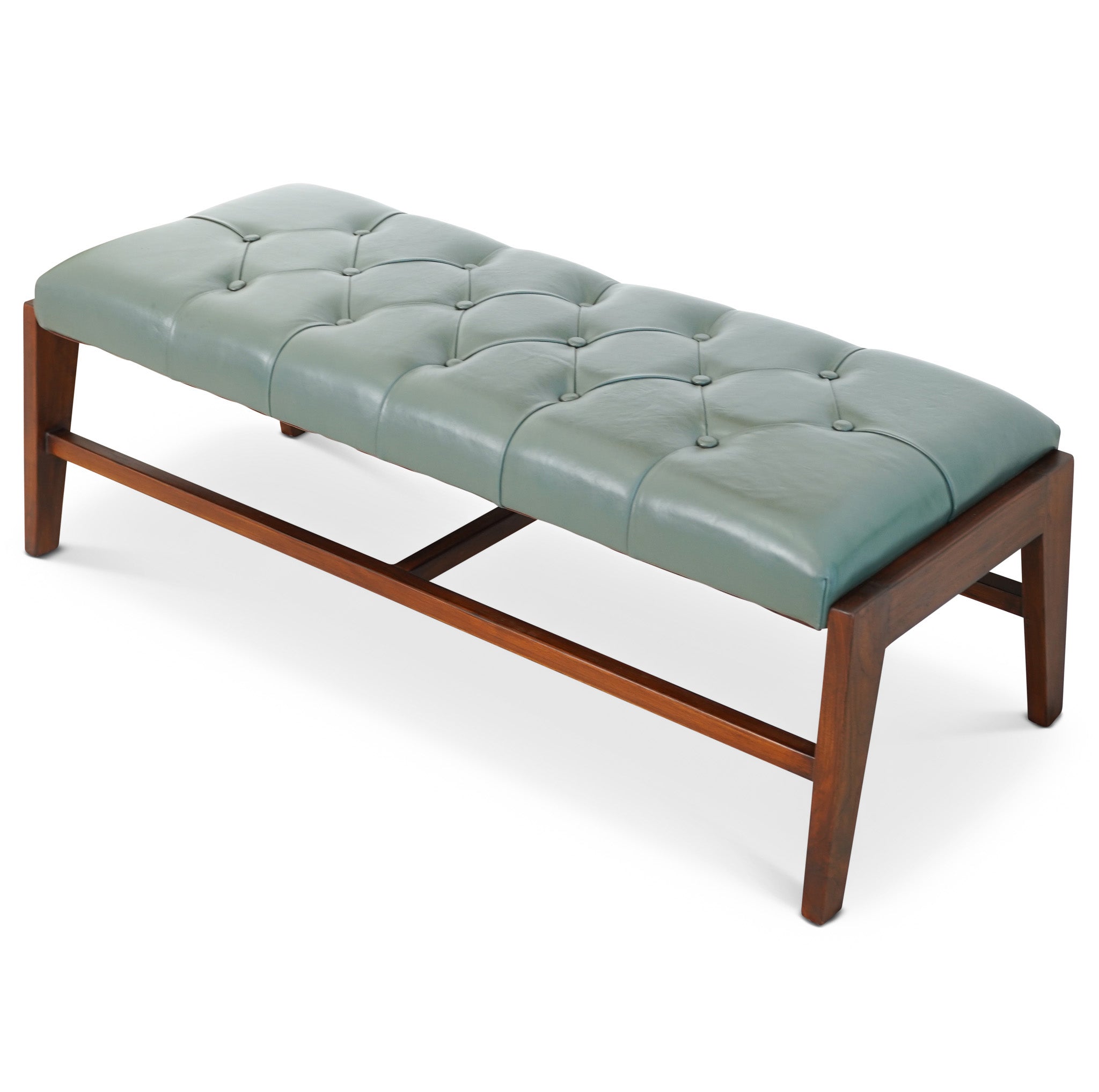 Hammond Green Leather Bench with Buttons - MidinMod