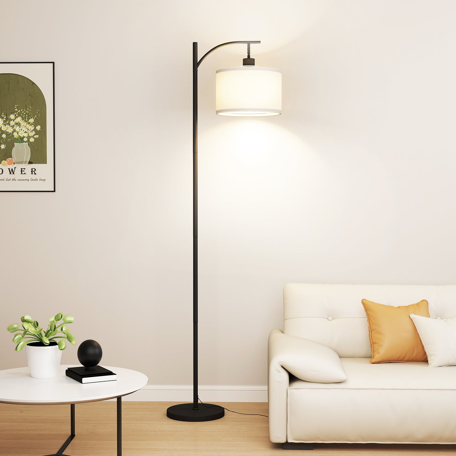 Modern White and Black Iron Floor Lamp with Pedal Switch - MidinMod