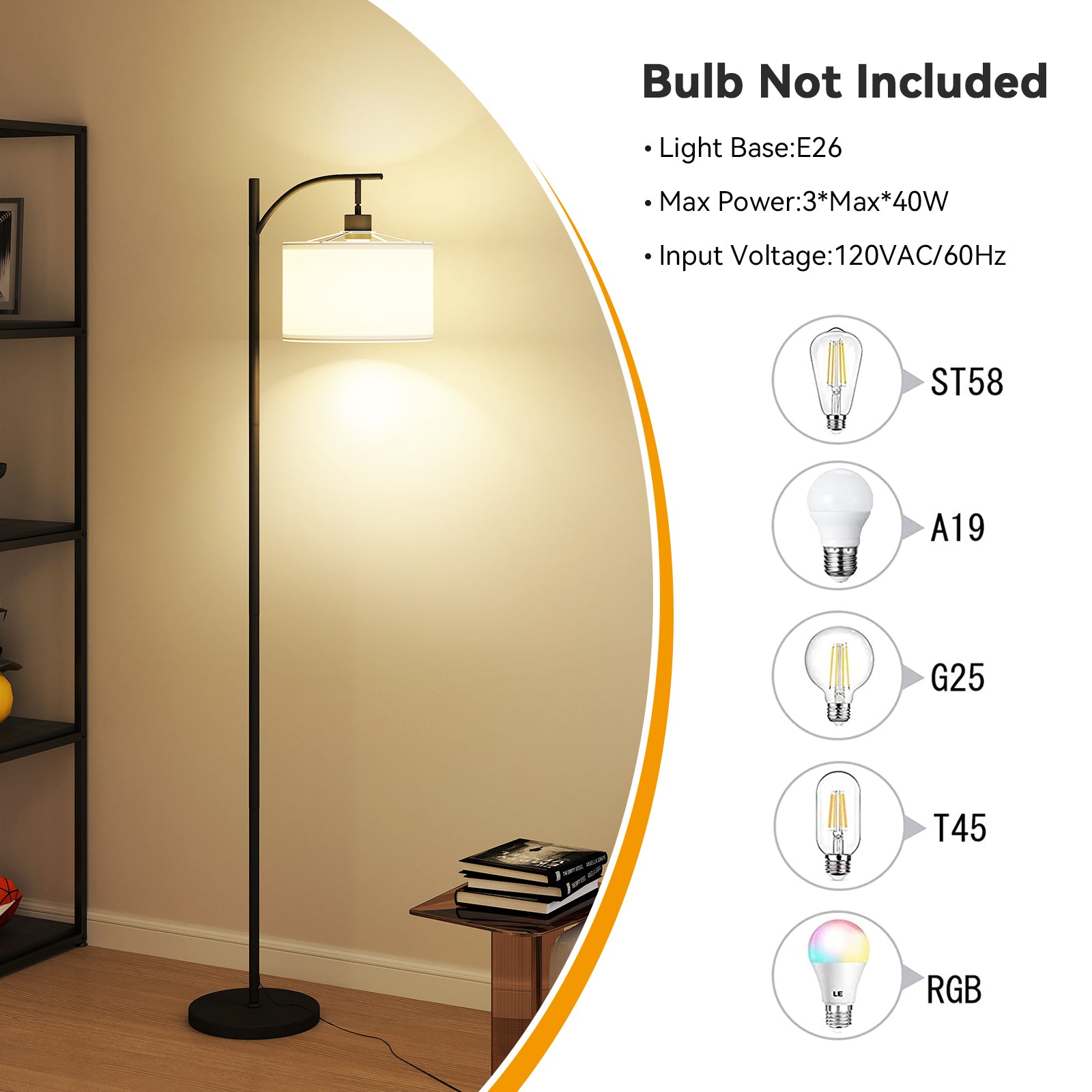 Modern White and Black Iron Floor Lamp with Pedal Switch - MidinMod