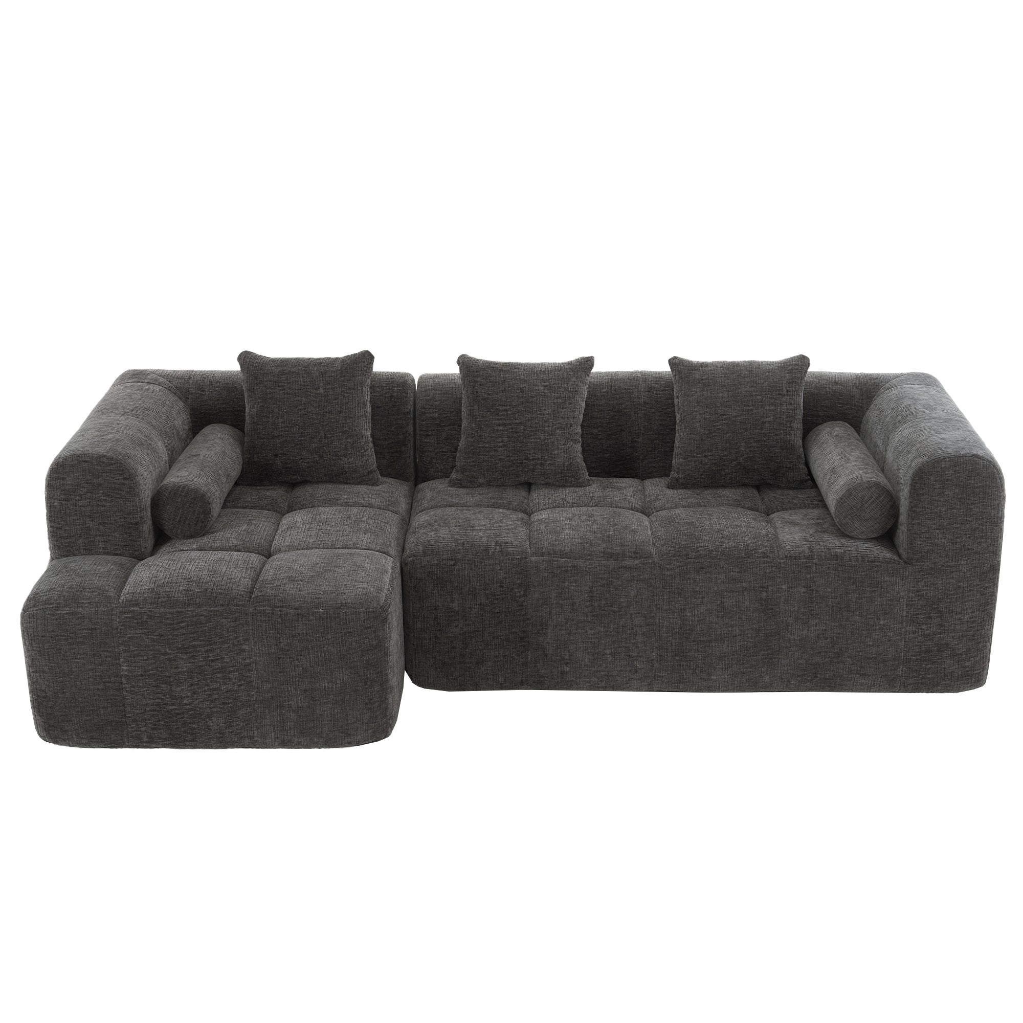 Haworth Grey Chenille 3-Seat Modular Tufted Sectional Sofa with Rolled Arms - MidinMod