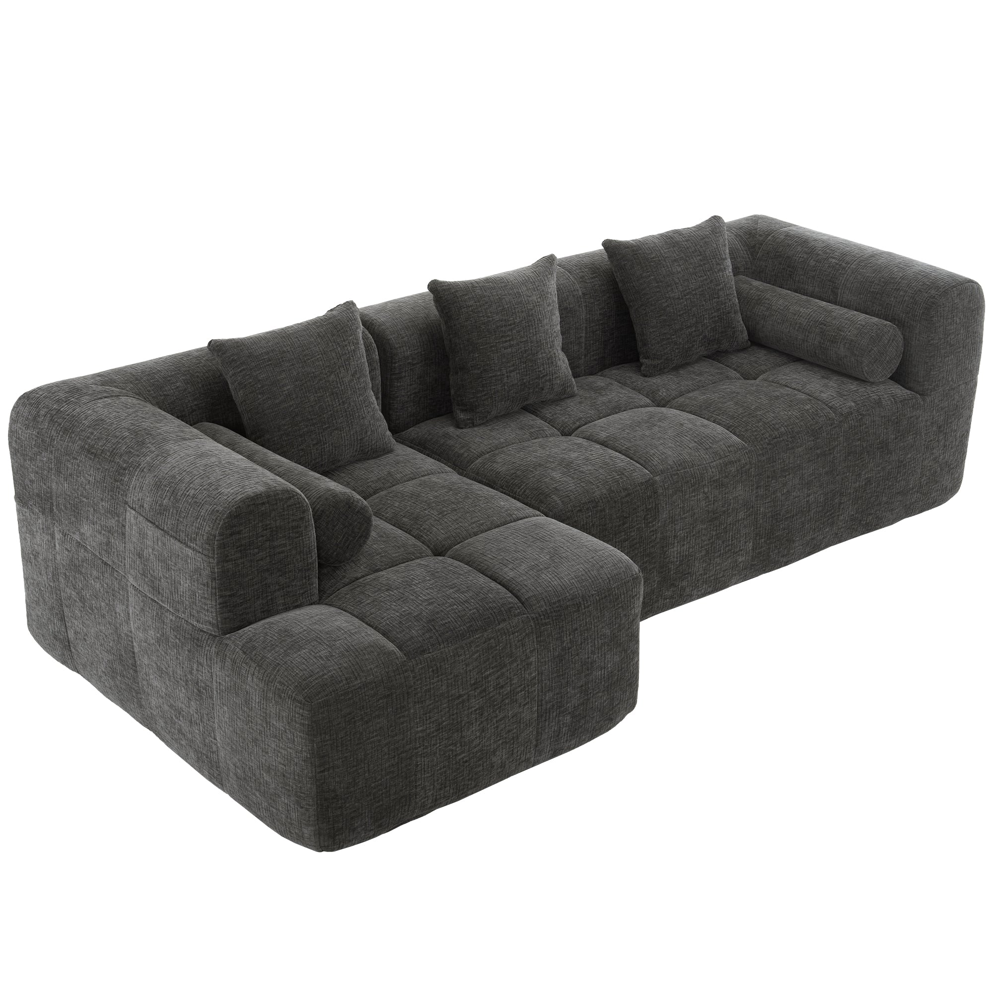 Haworth Grey Chenille 3-Seat Modular Tufted Sectional Sofa with Rolled Arms - MidinMod