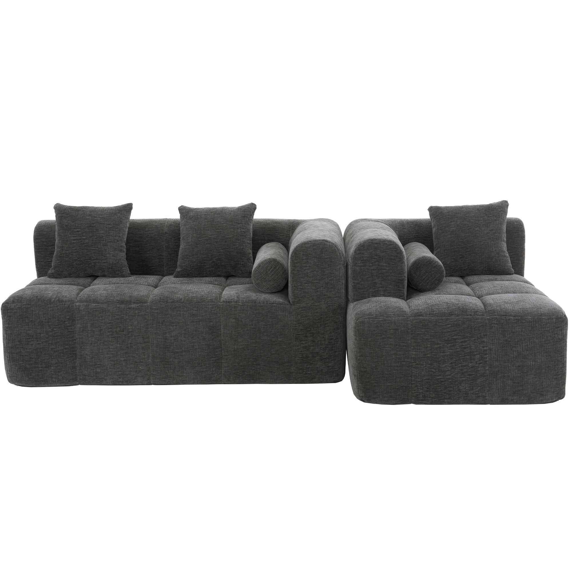 Haworth Grey Chenille 3-Seat Modular Tufted Sectional Sofa with Rolled Arms - MidinMod