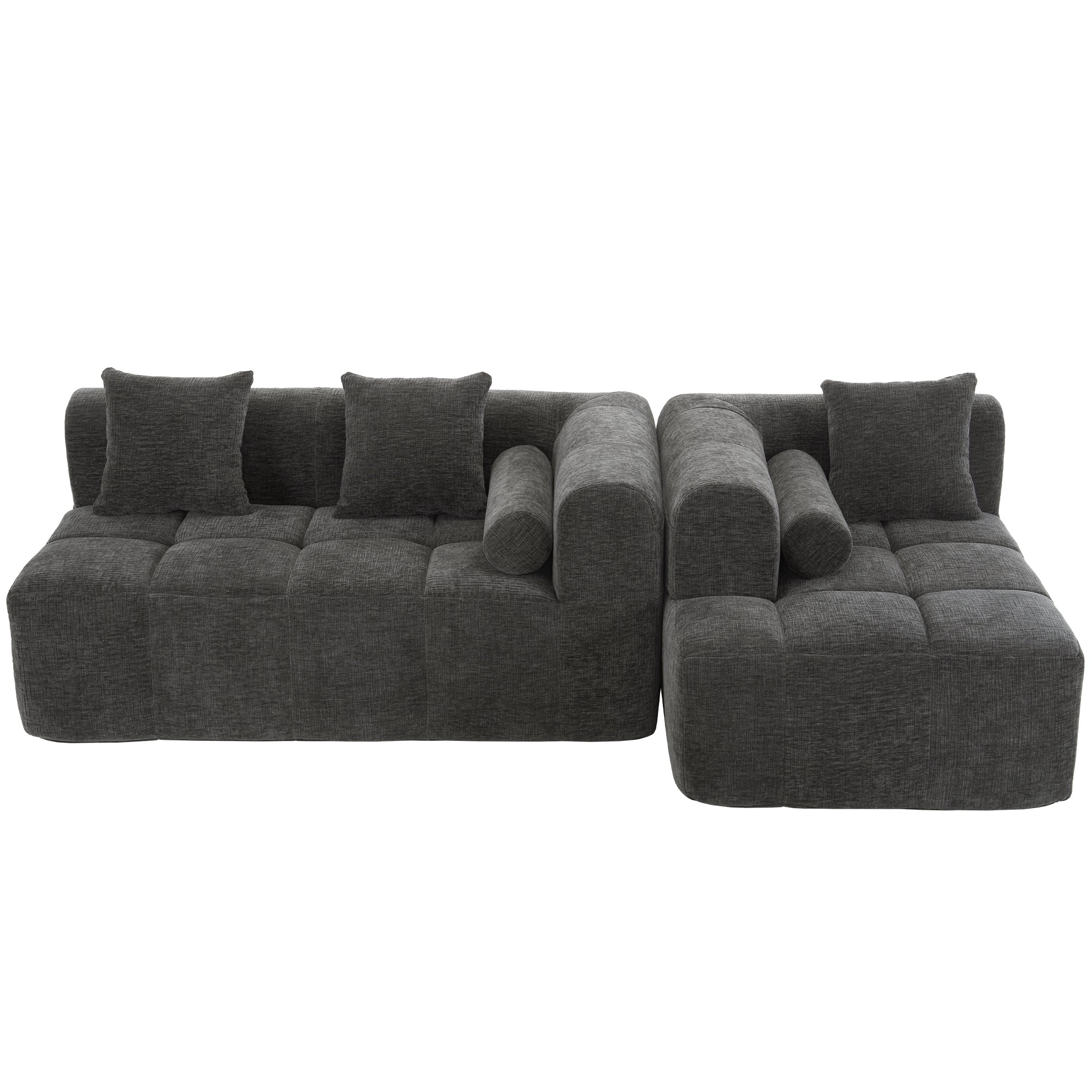 Haworth Grey Chenille 3-Seat Modular Tufted Sectional Sofa with Rolled Arms - MidinMod