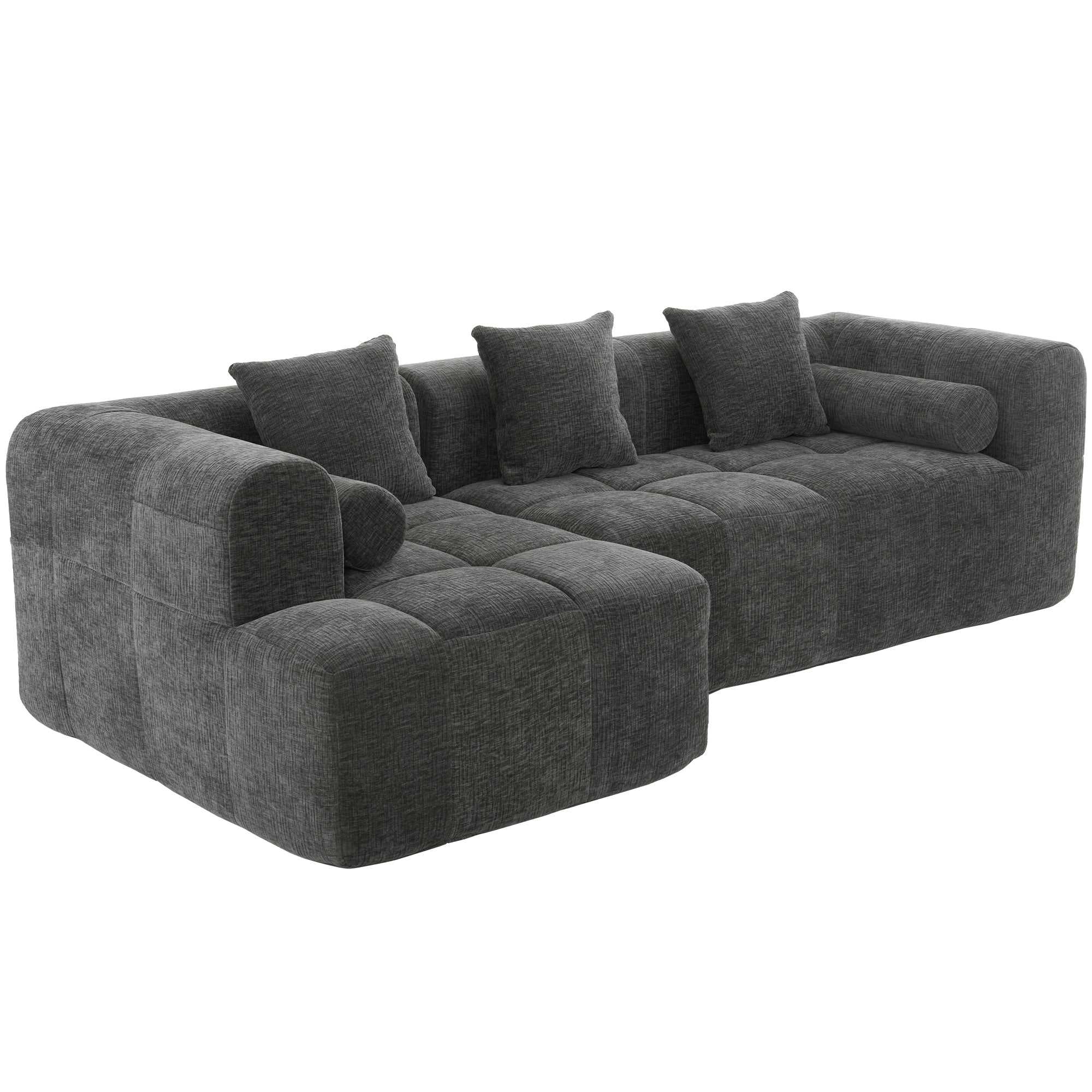 Haworth Grey Chenille 3-Seat Modular Tufted Sectional Sofa with Rolled Arms - MidinMod