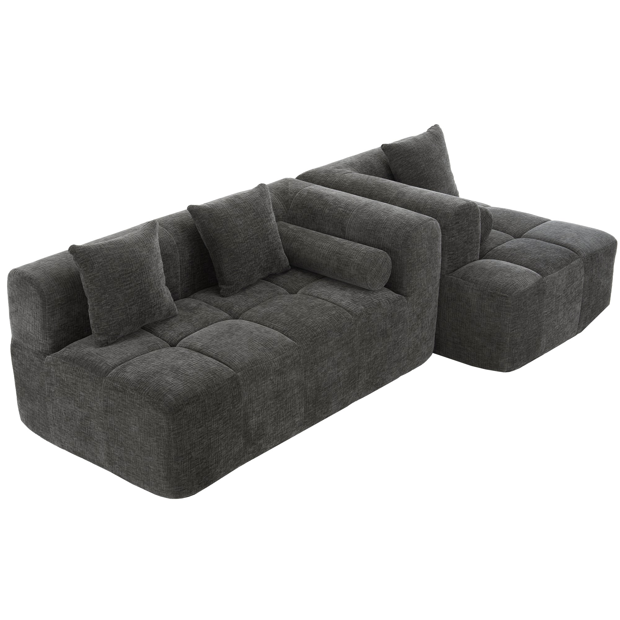 Haworth Grey Chenille 3-Seat Modular Tufted Sectional Sofa with Rolled Arms - MidinMod
