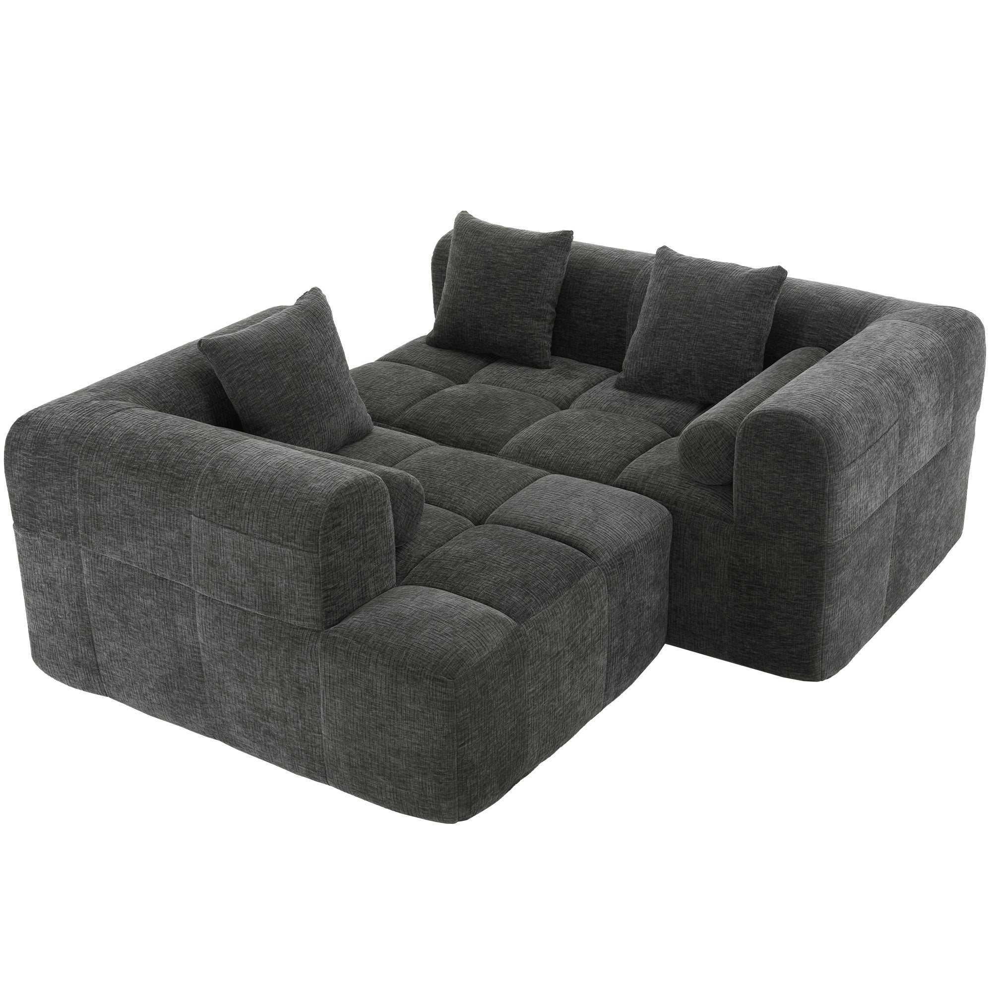Haworth Grey Chenille 3-Seat Modular Tufted Sectional Sofa with Rolled Arms - MidinMod