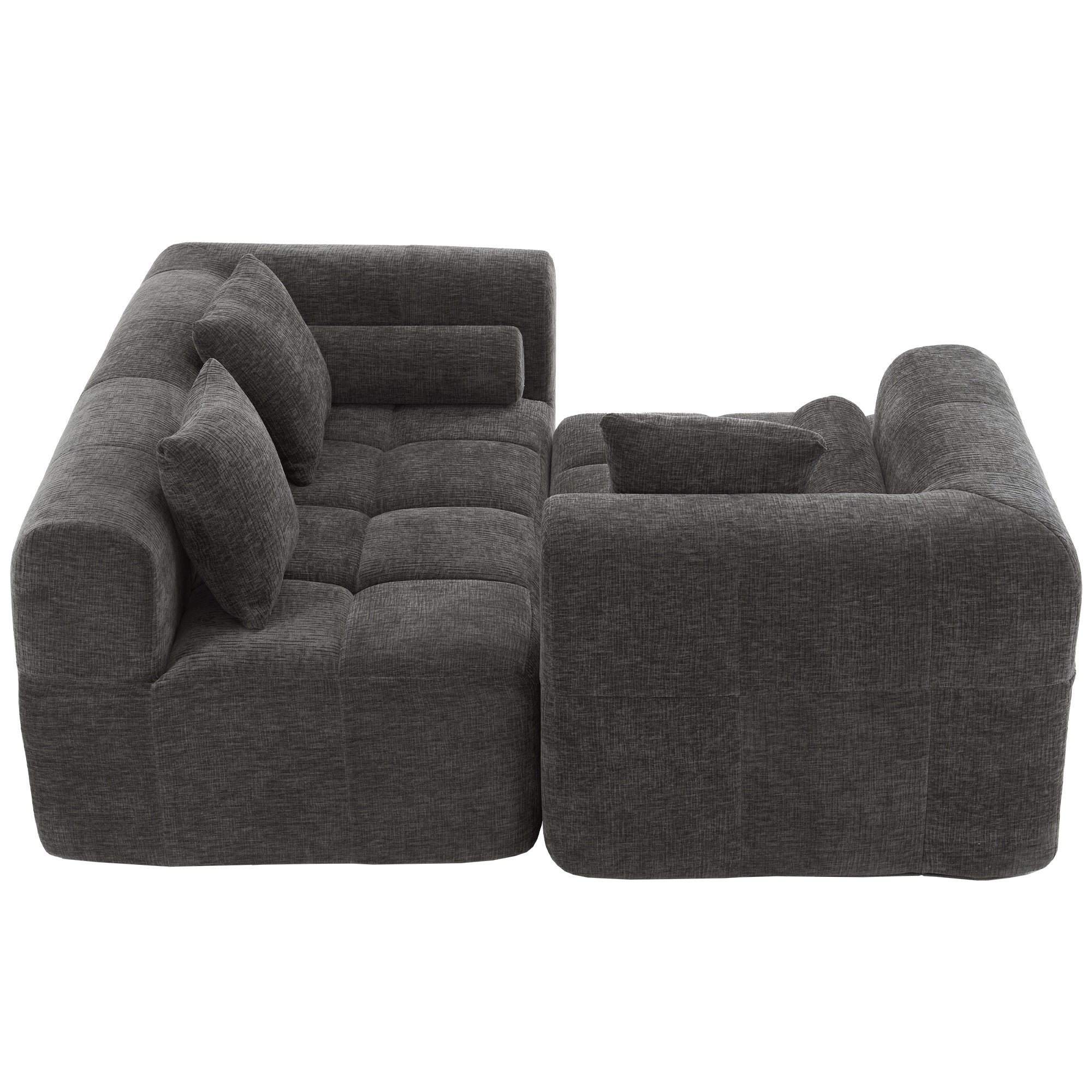 Haworth Grey Chenille 3-Seat Modular Tufted Sectional Sofa with Rolled Arms - MidinMod