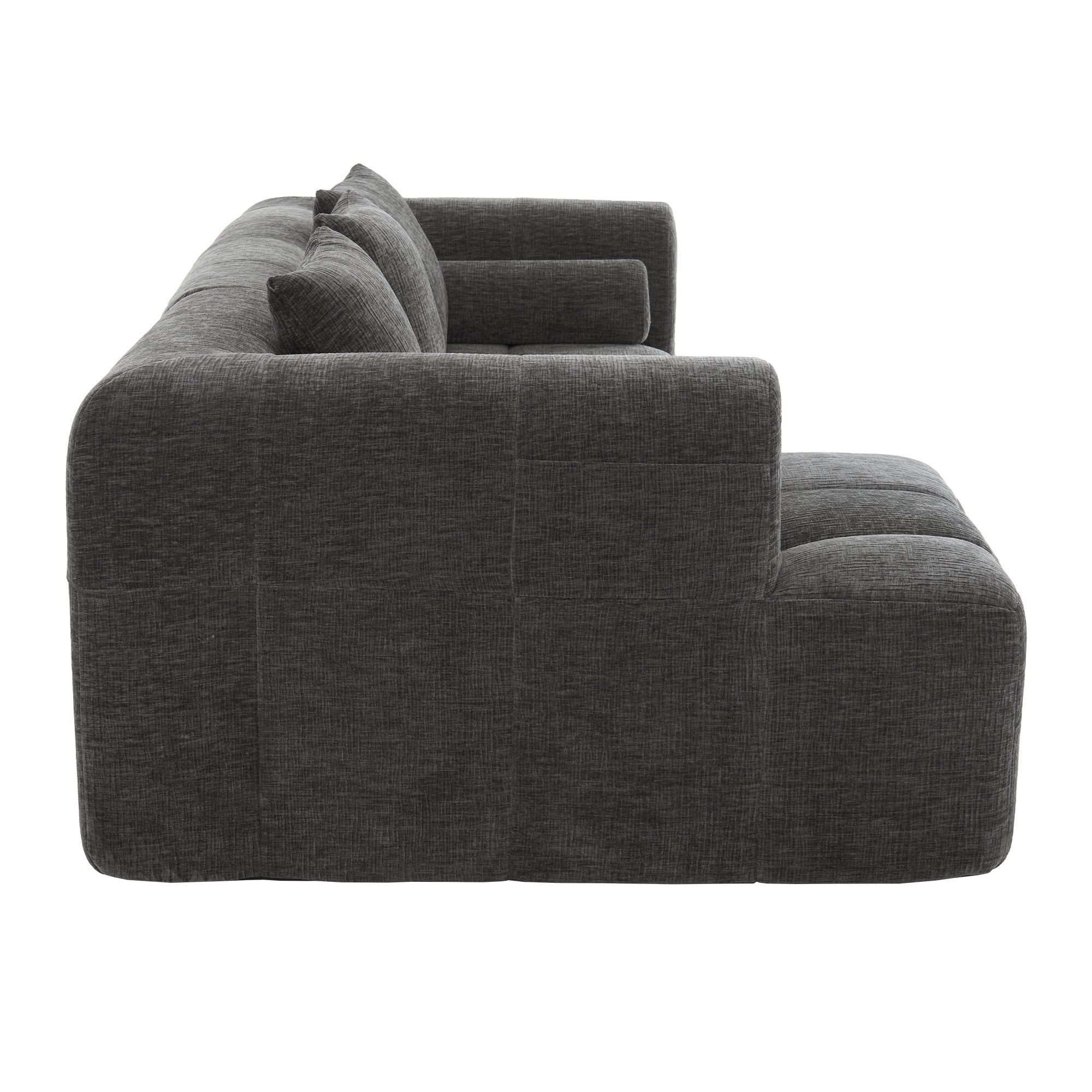 Haworth Grey Chenille 3-Seat Modular Tufted Sectional Sofa with Rolled Arms - MidinMod