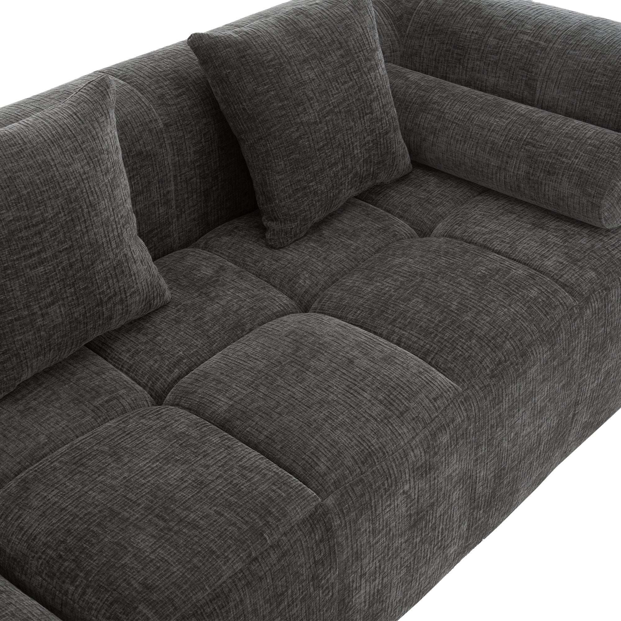 Haworth Grey Chenille 3-Seat Modular Tufted Sectional Sofa with Rolled Arms - MidinMod