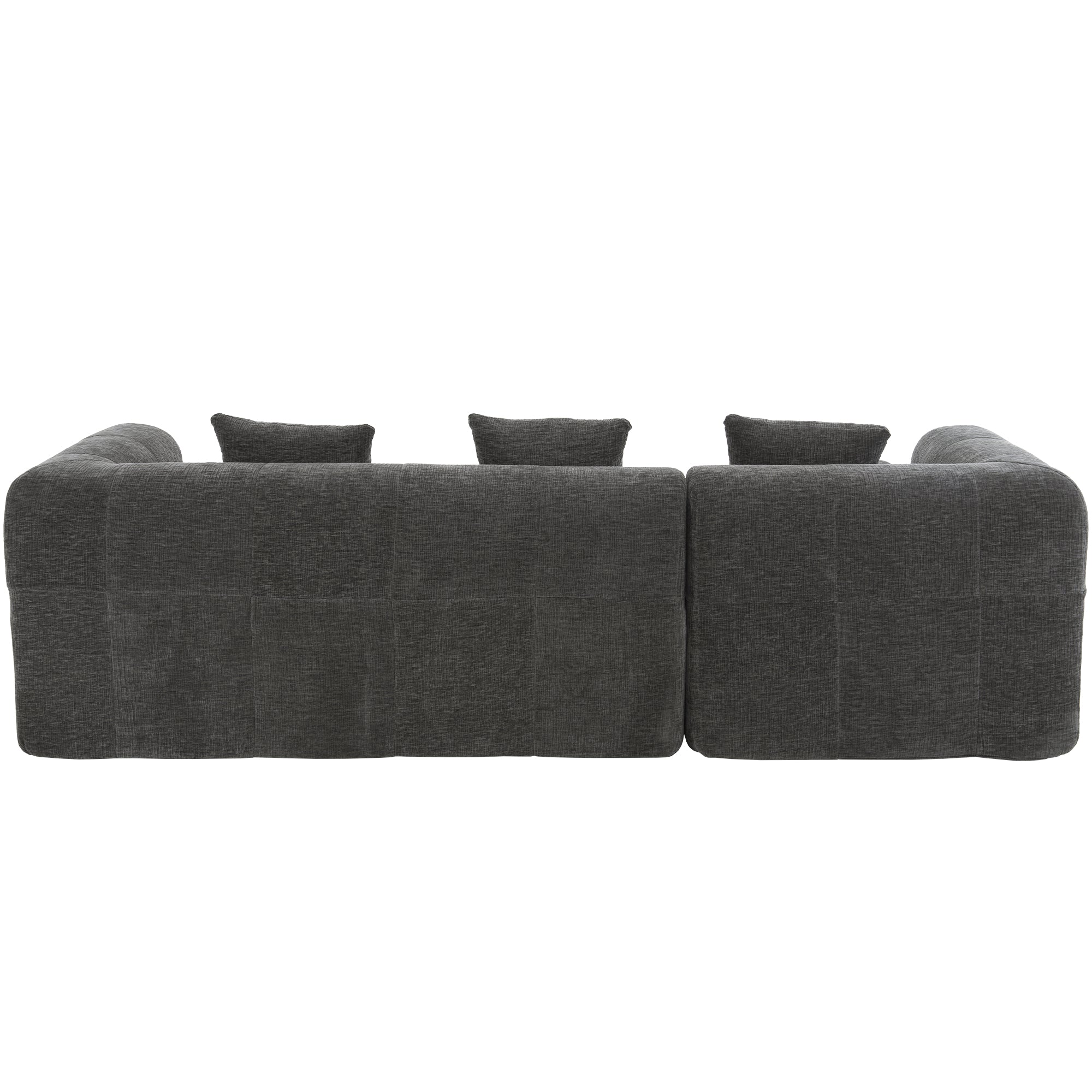 Haworth Grey Chenille 3-Seat Modular Tufted Sectional Sofa with Rolled Arms - MidinMod
