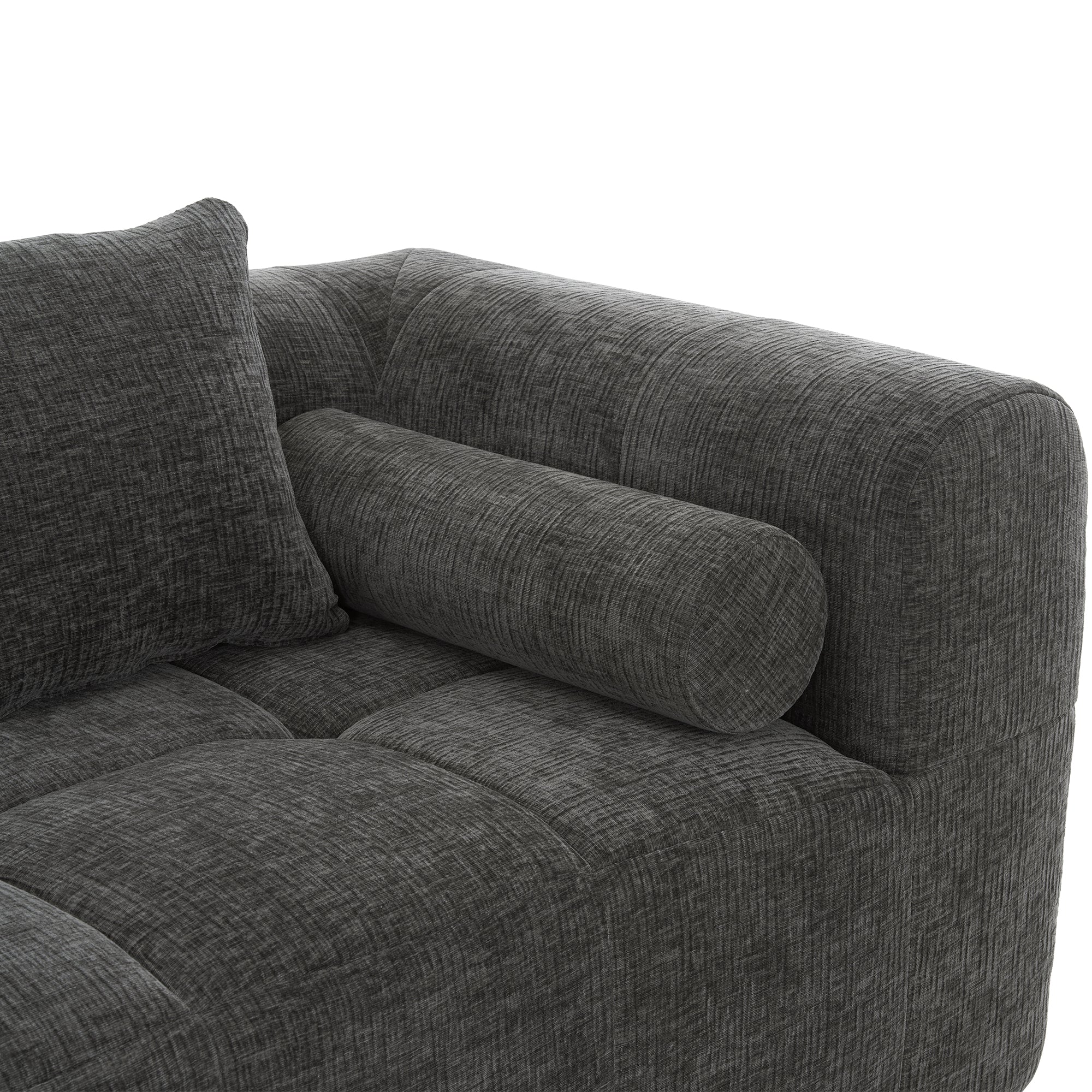 Haworth Grey Chenille 3-Seat Modular Tufted Sectional Sofa with Rolled Arms - MidinMod