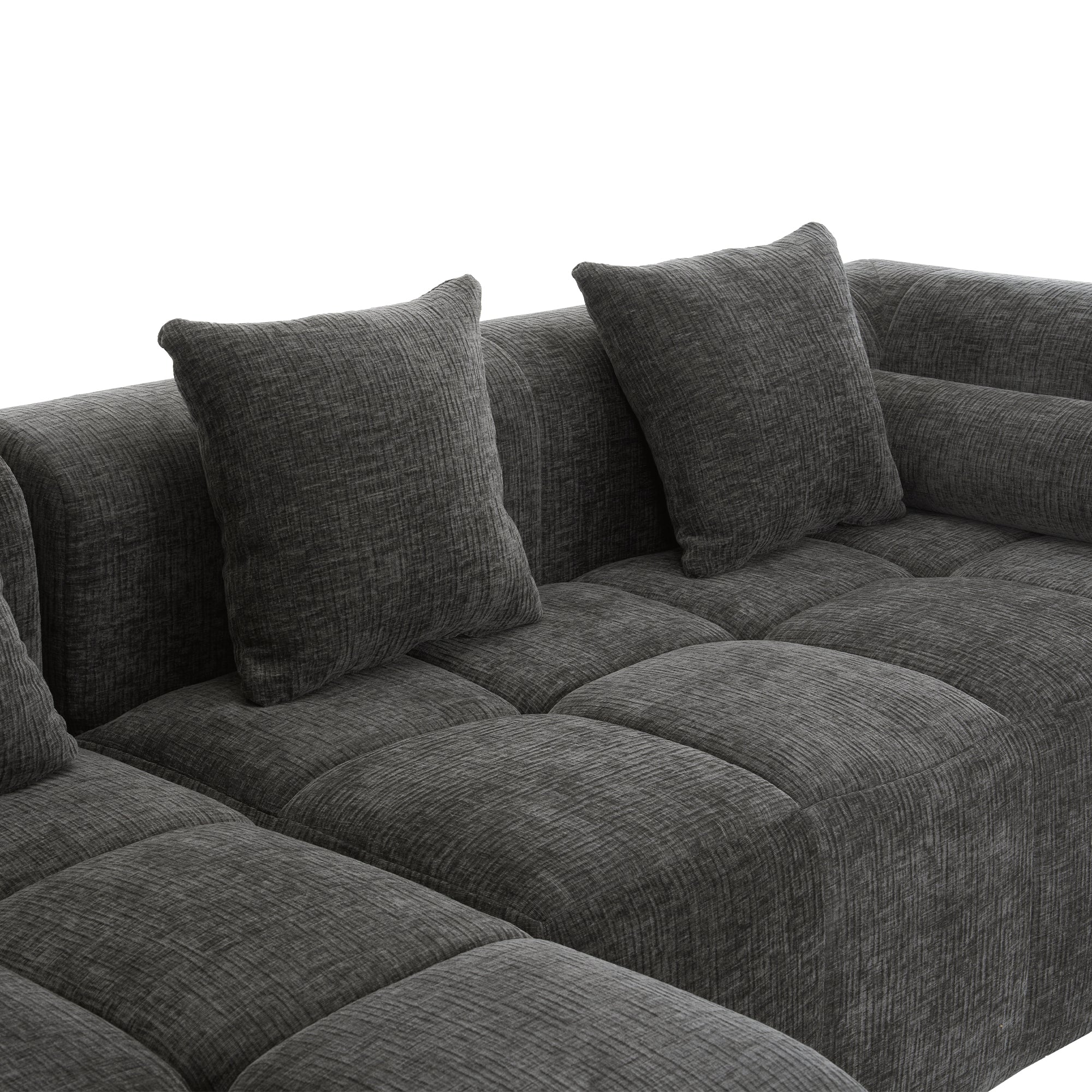 Haworth Grey Chenille 3-Seat Modular Tufted Sectional Sofa with Rolled Arms - MidinMod