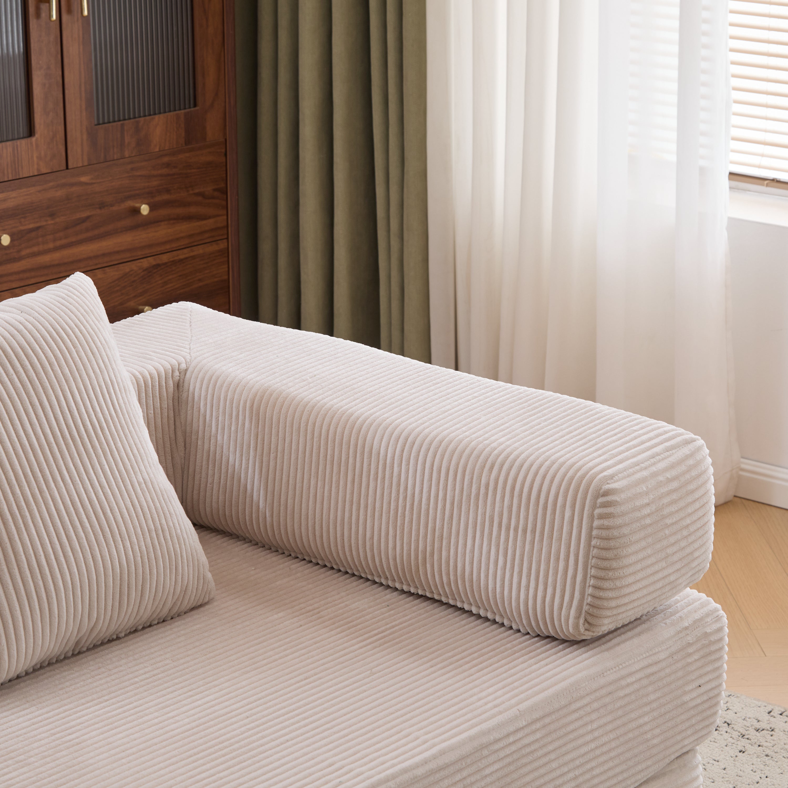 Herman Light Grey Corduroy 3-Seat Convertible Foldable Futon Sofa Bed - MidinMod