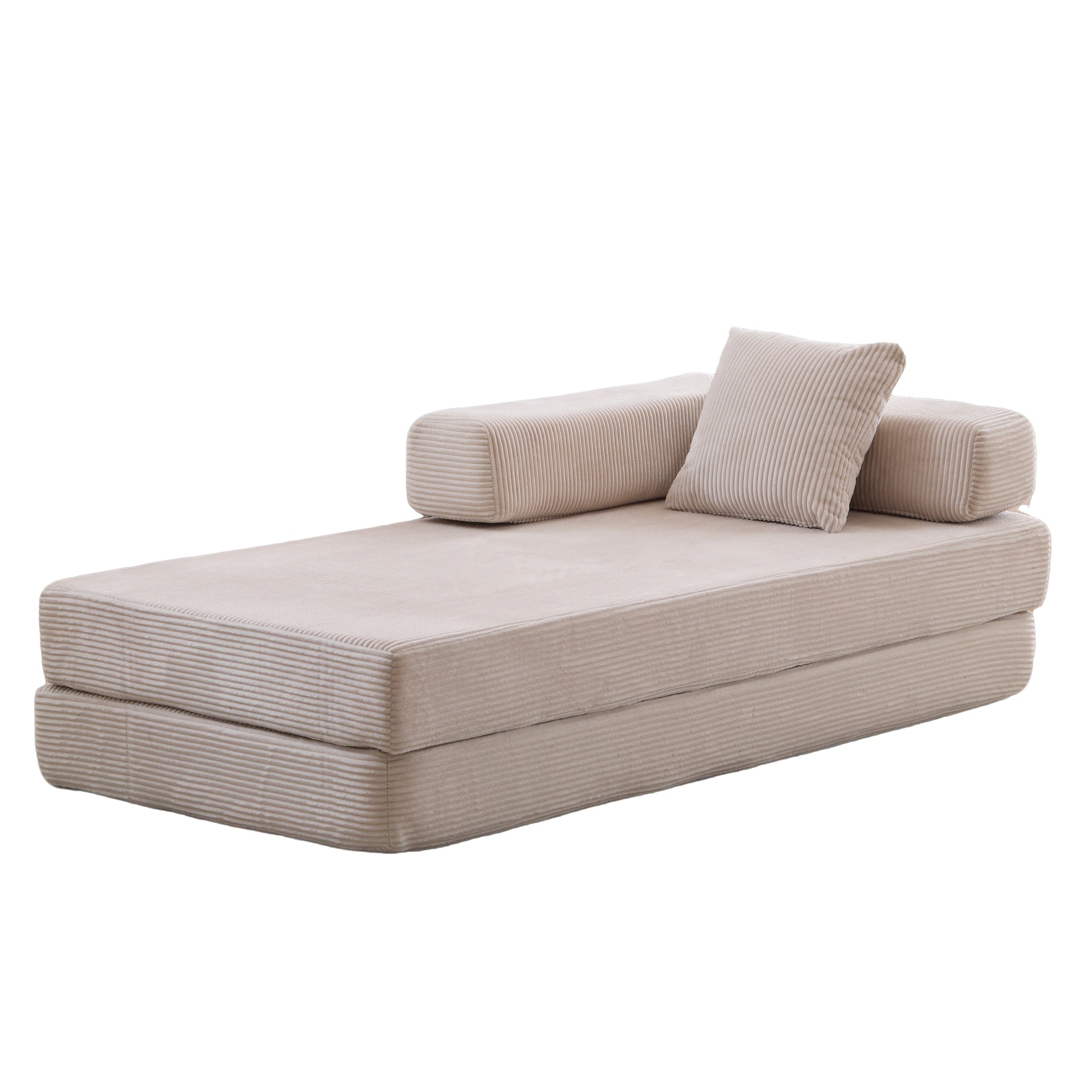 Herman Light Grey Corduroy 3-Seat Convertible Foldable Futon Sofa Bed - MidinMod