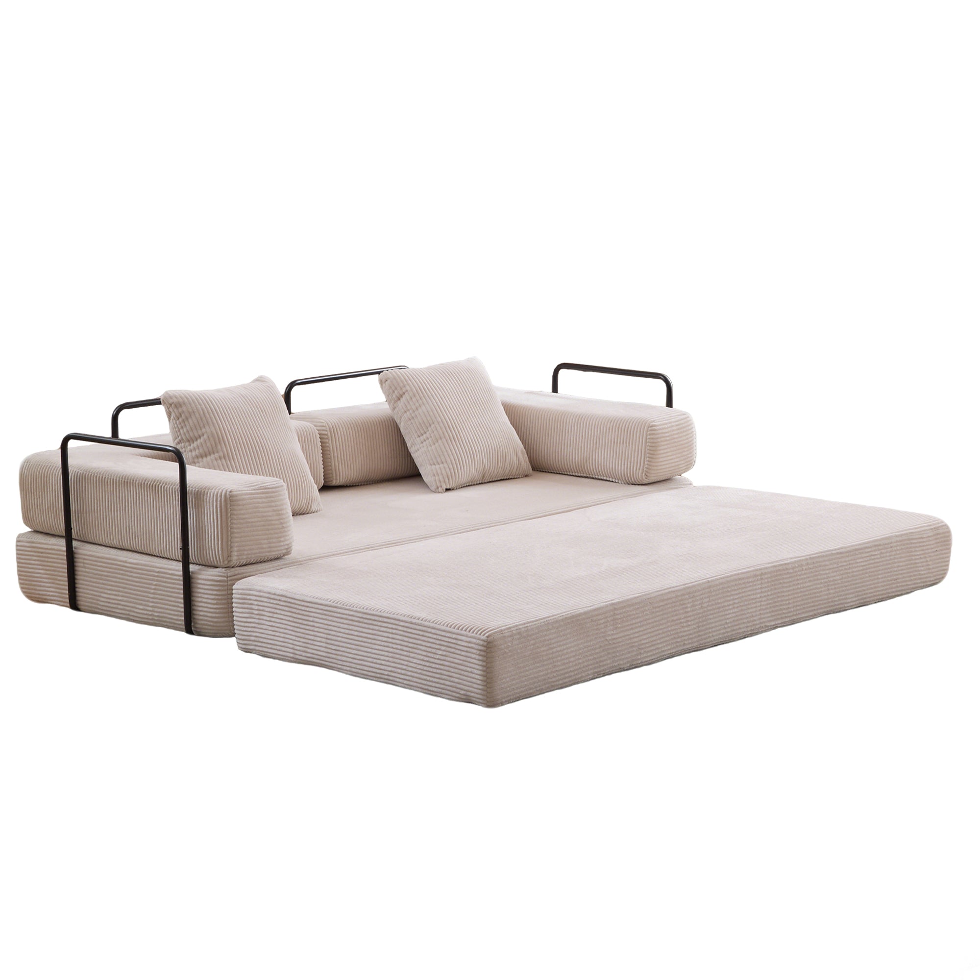 Herman Light Grey Corduroy 3-Seat Convertible Foldable Futon Sofa Bed - MidinMod