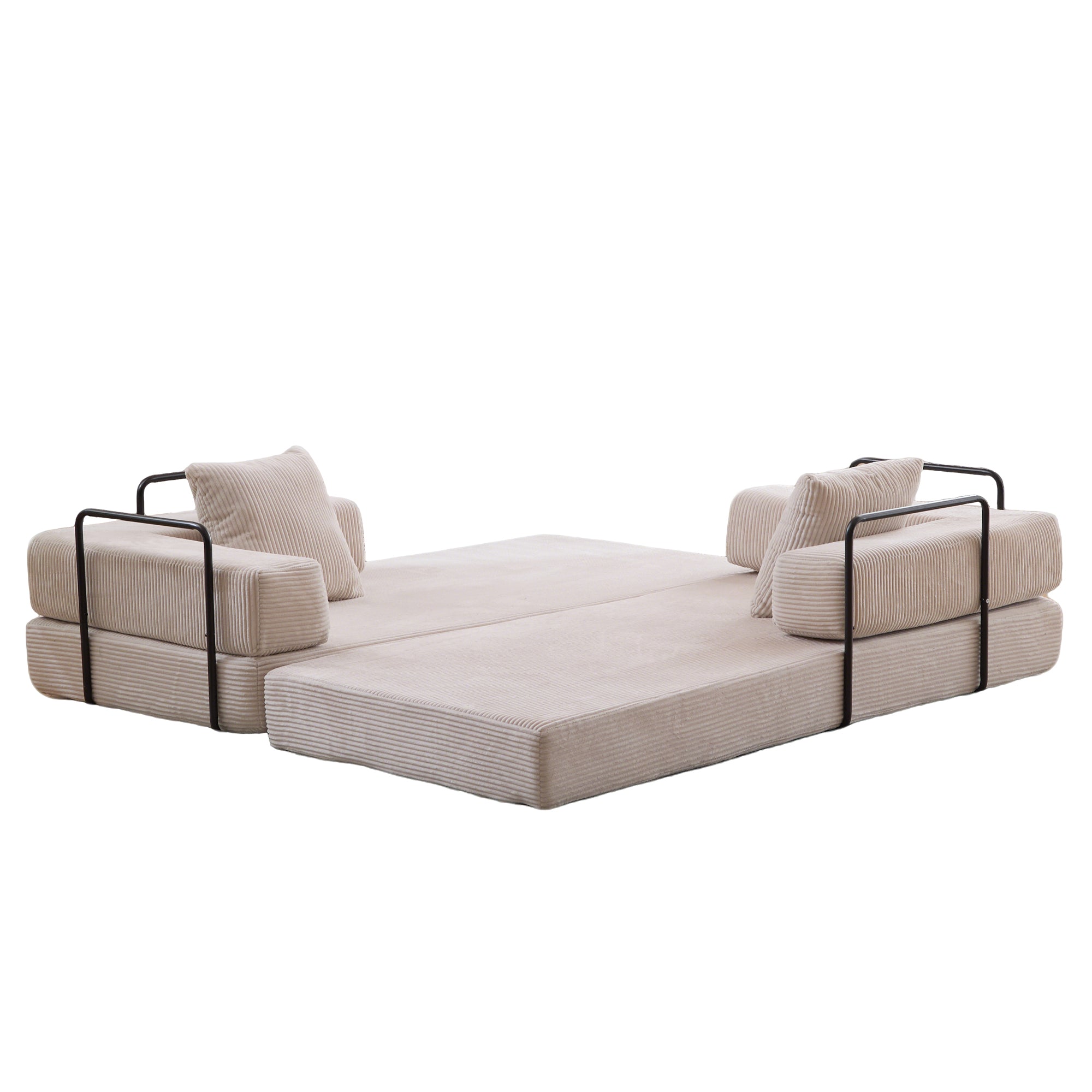 Herman Light Grey Corduroy 3-Seat Convertible Foldable Futon Sofa Bed - MidinMod